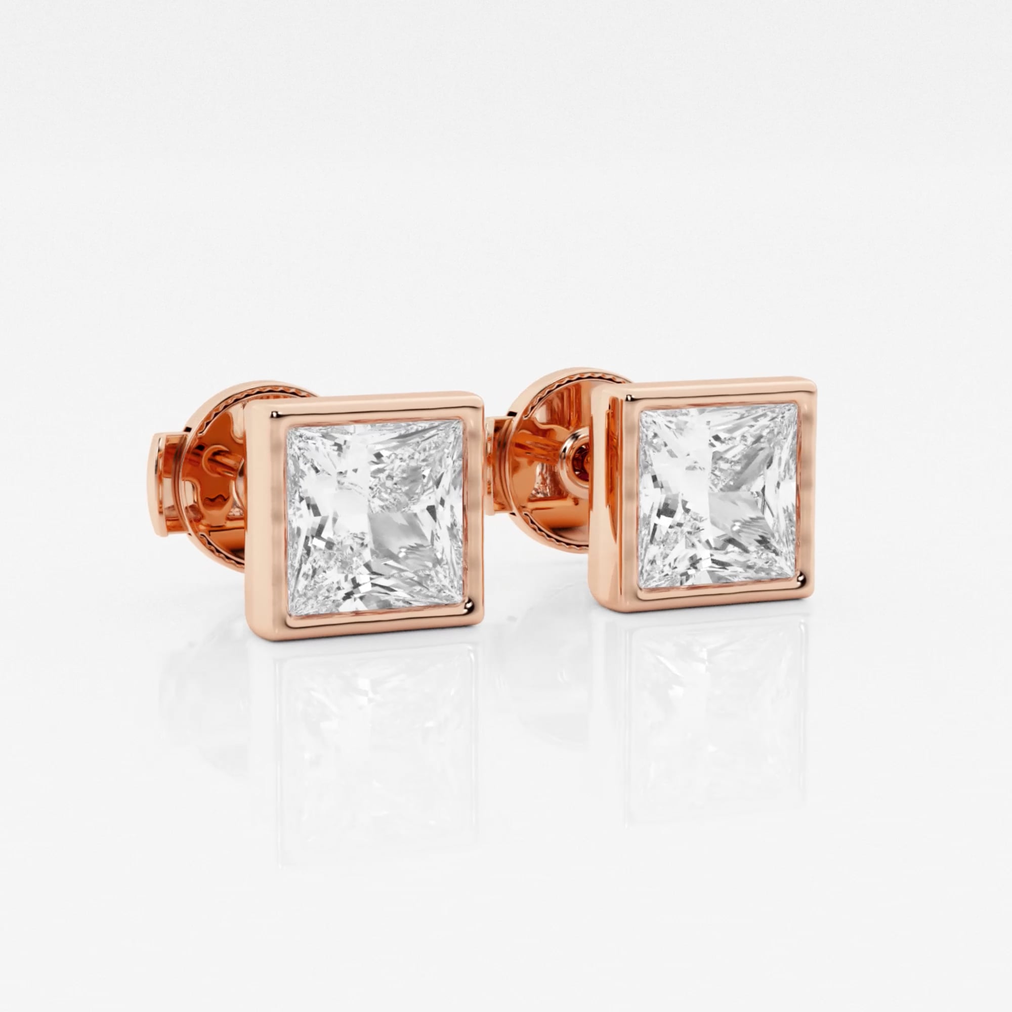 product video for 2 ctw Princess Lab Grown Diamond Bezel Set Solitaire Certified Stud Earrings