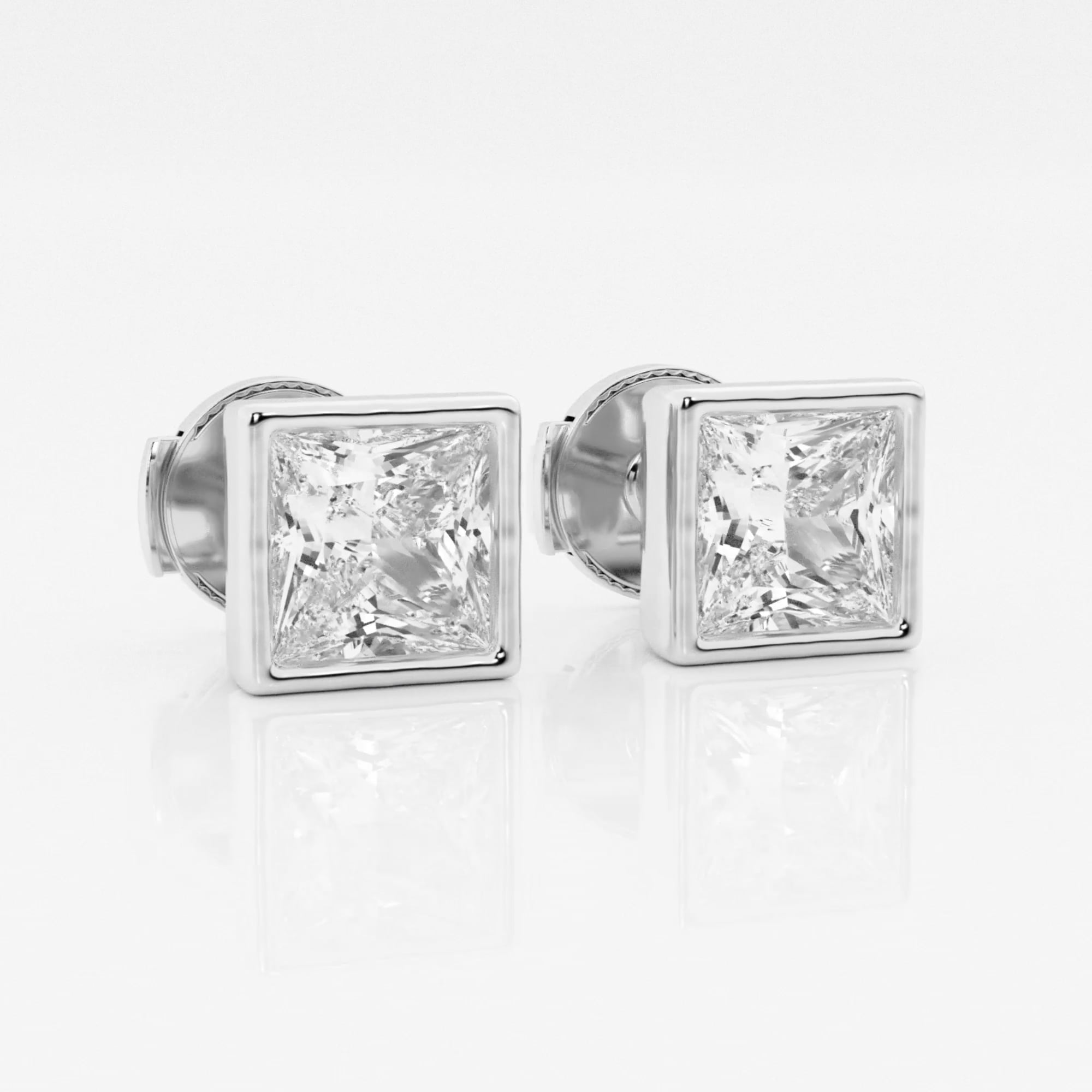 product video for 3 ctw Princess Lab Grown Diamond Bezel Set Solitaire Certified Stud Earrings