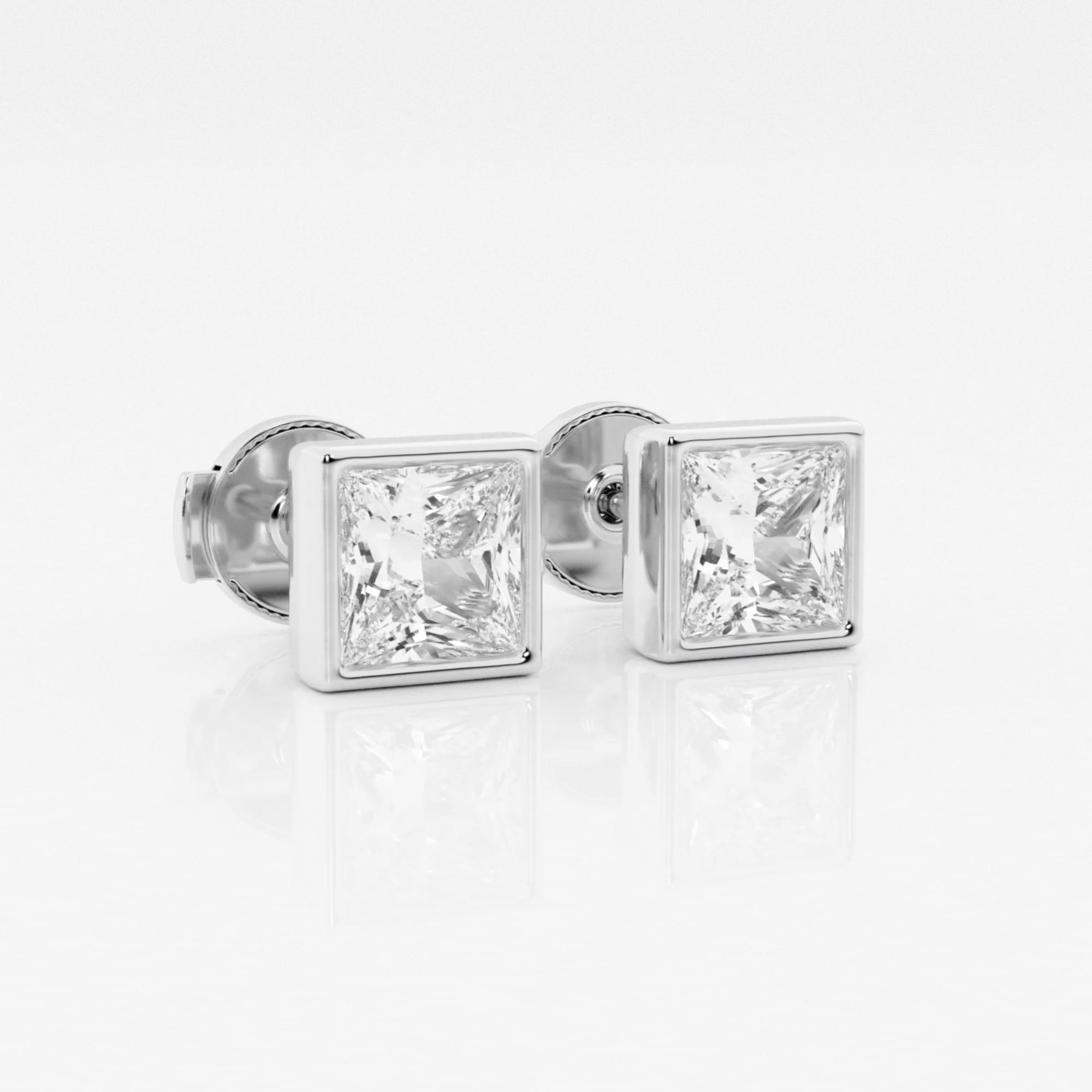 product video for 1 1/2 ctw Princess Lab Grown Diamond Bezel Set Solitaire Certified Stud Earrings