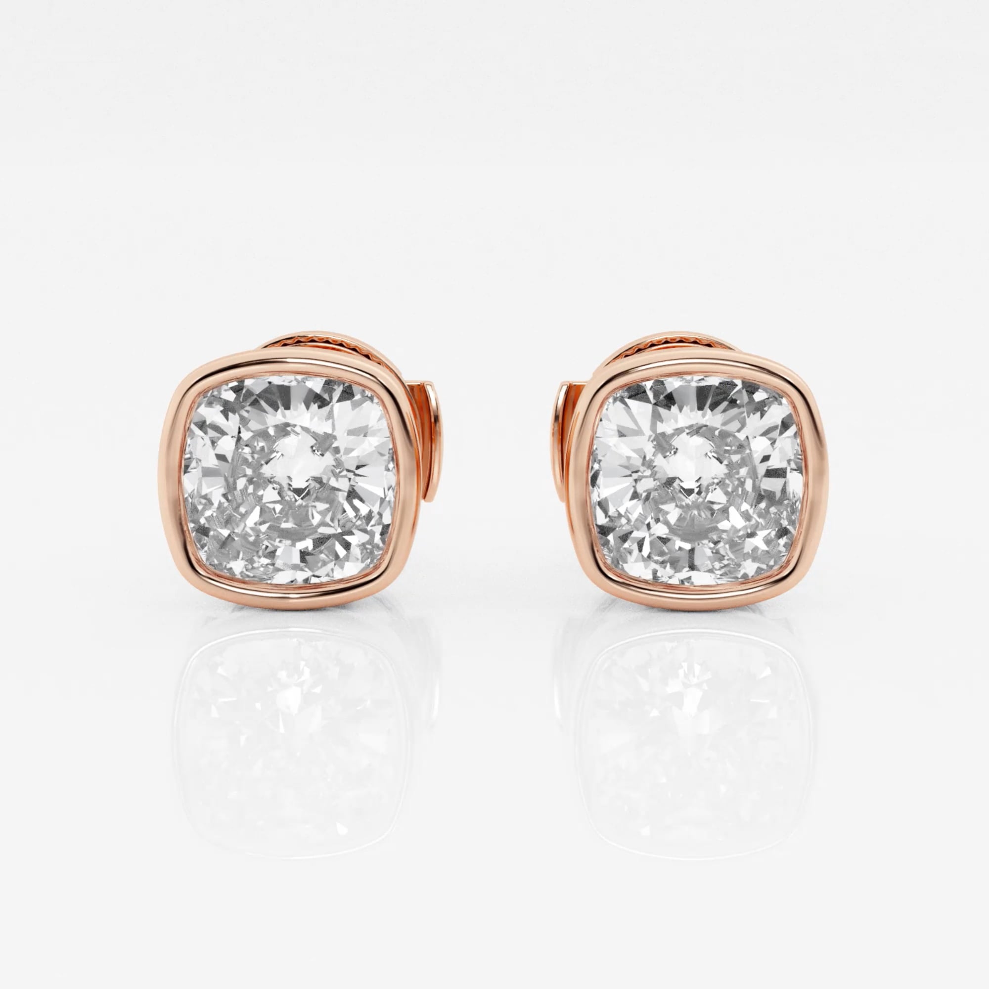 product video for 3 ctw Cushion Lab Grown Diamond Bezel Set Solitaire Certified Stud Earrings