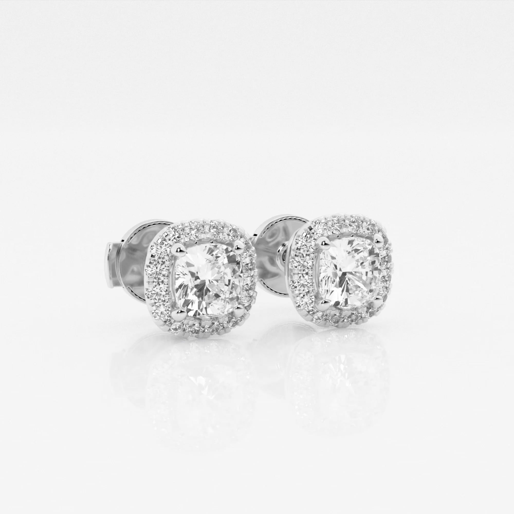product video for 1 1/5 ctw Cushion Lab Grown Diamond Halo Stud Earrings