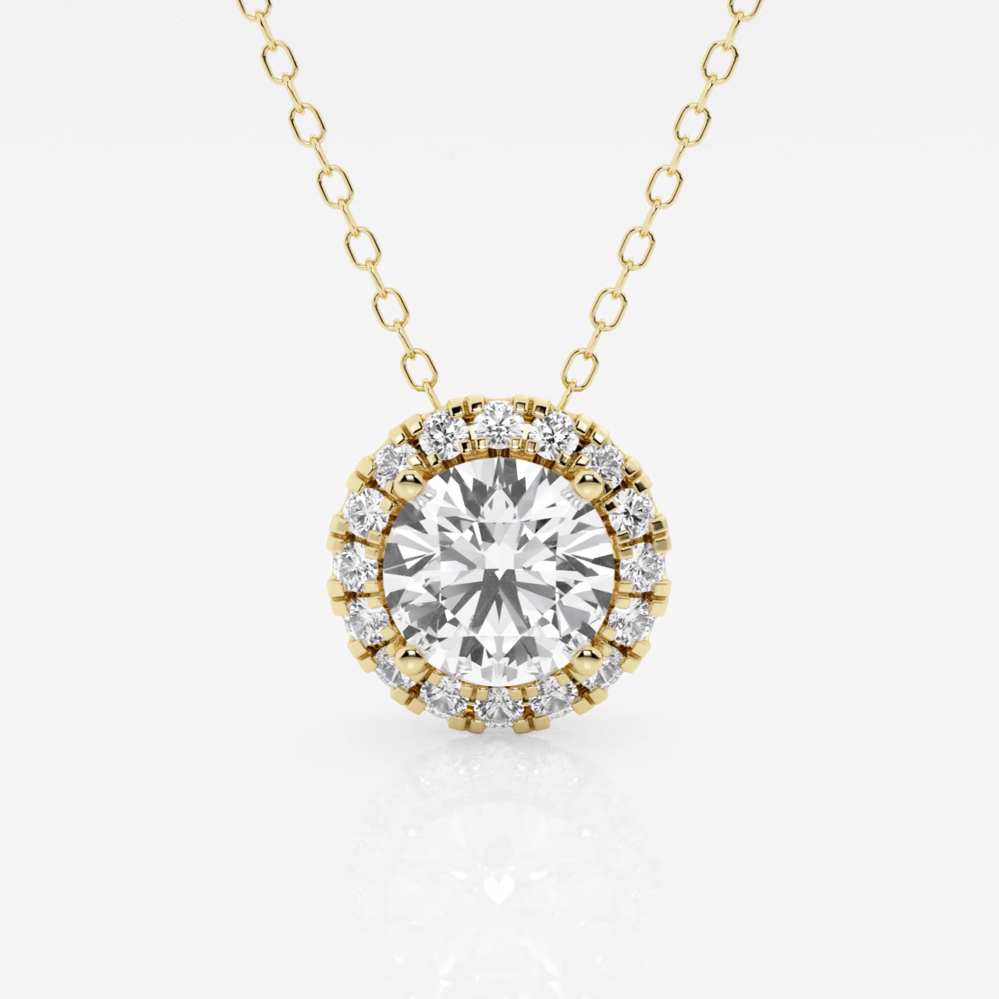 product video for 1 1/5 ctw Round Lab Grown Diamond Halo Pendant with Adjustable Chain