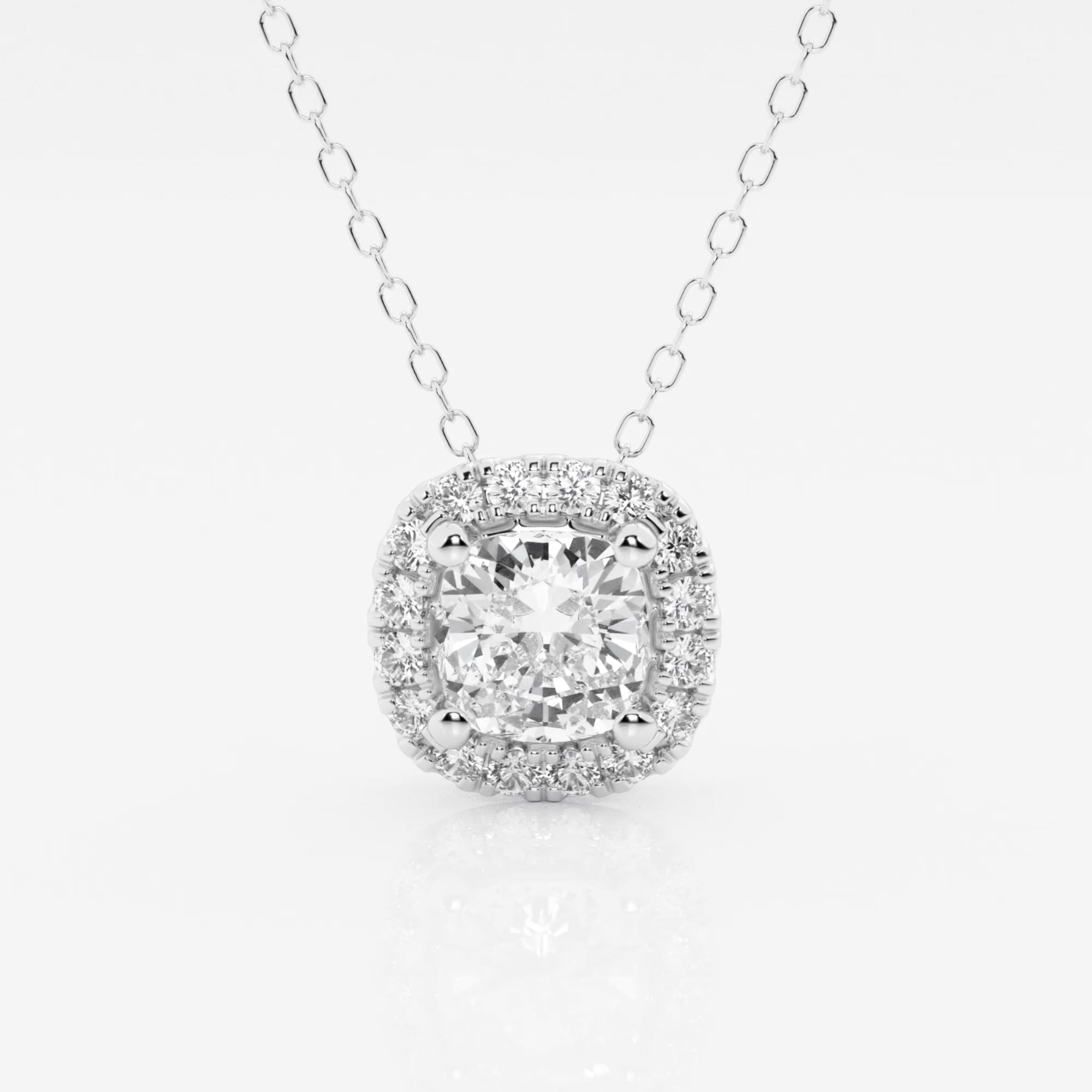 product video for 1 1/5 ctw Cushion Lab Grown Diamond Halo Pendant with Adjustable Chain