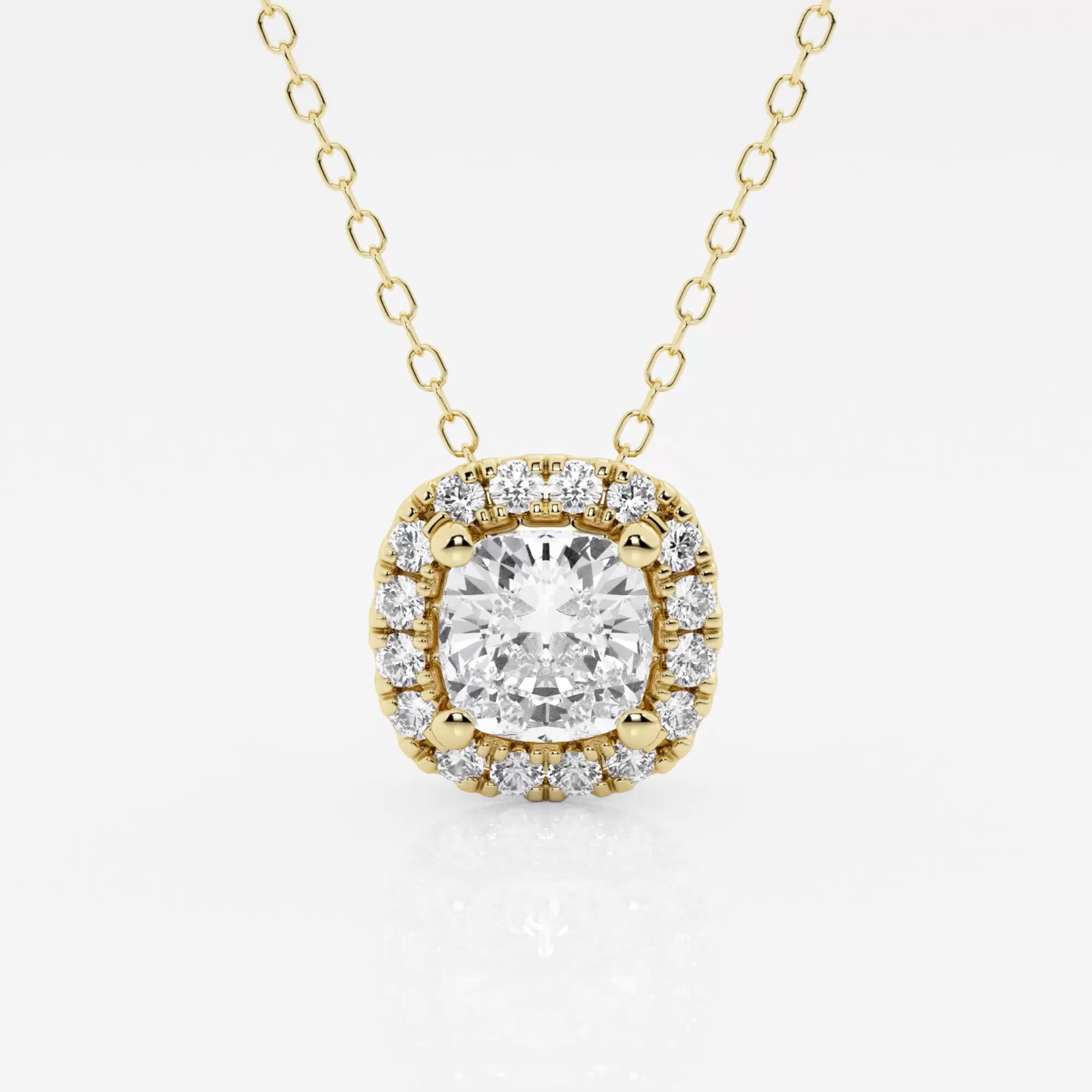 product video for 1 1/5 ctw Cushion Lab Grown Diamond Halo Pendant with Adjustable Chain