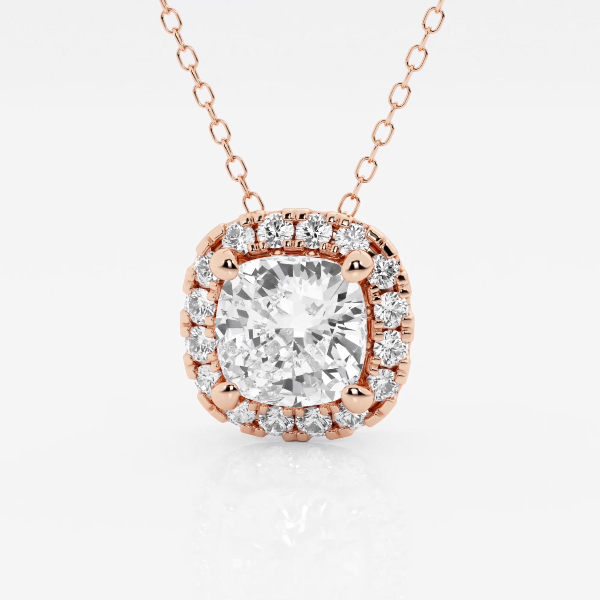 product video for 2 1/3 ctw Cushion Lab Grown Diamond Halo Pendant with Adjustable Chain