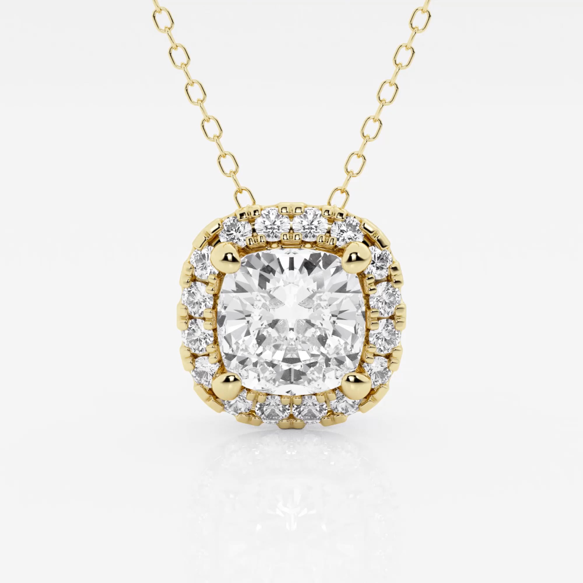 product video for 2 1/3 ctw Cushion Lab Grown Diamond Halo Pendant with Adjustable Chain
