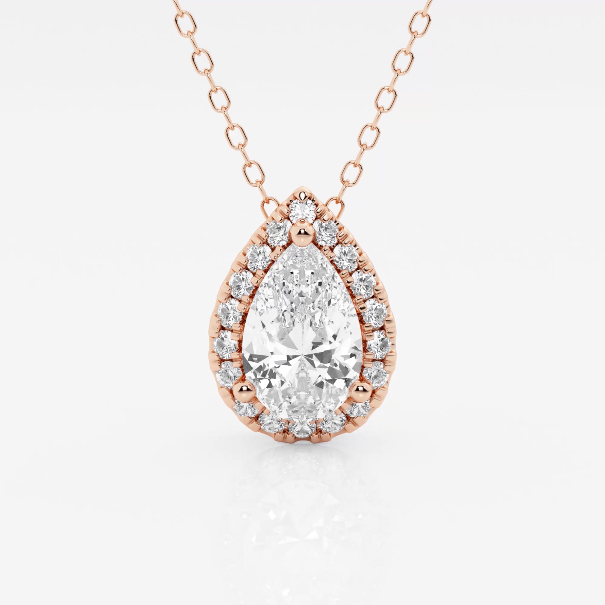 product video for 1 1/5 ctw Pear Lab Grown Diamond Halo Pendant with Adjustable Chain