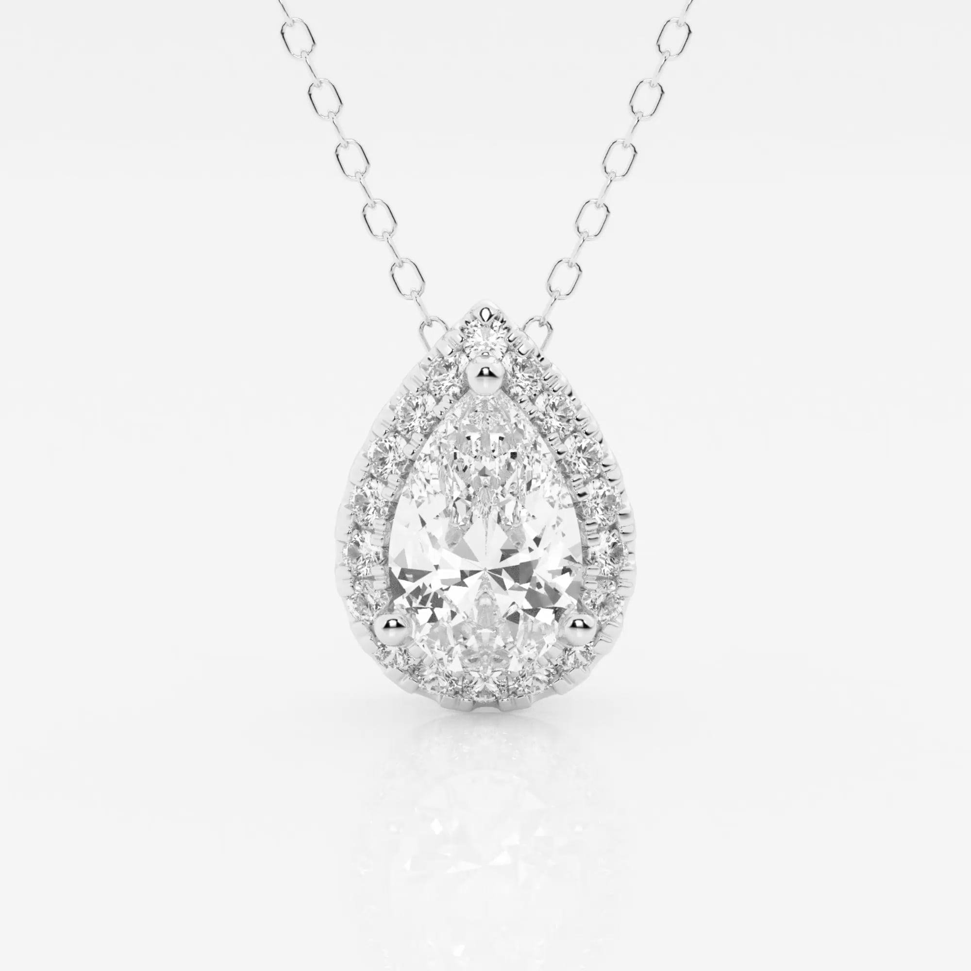 product video for 1 1/6 ctw Pear Lab Grown Diamond Halo Pendant with Adjustable Chain