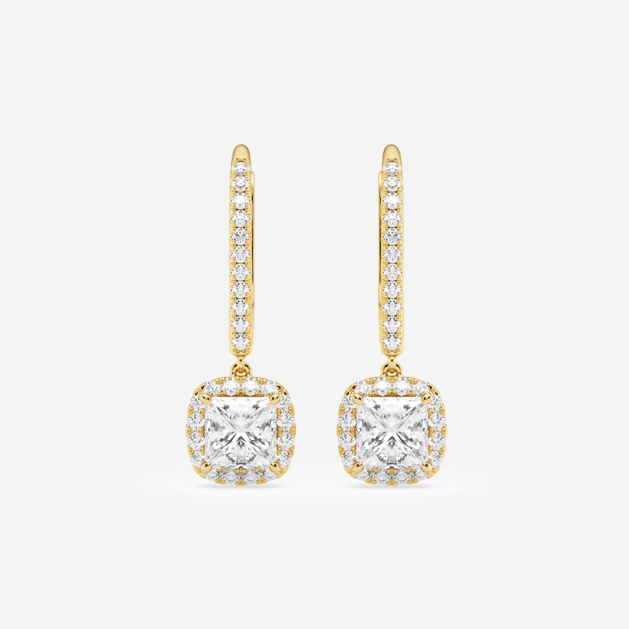 product video for 1 1/3 ctw Princess Lab Grown Diamond Halo Drop Earrings