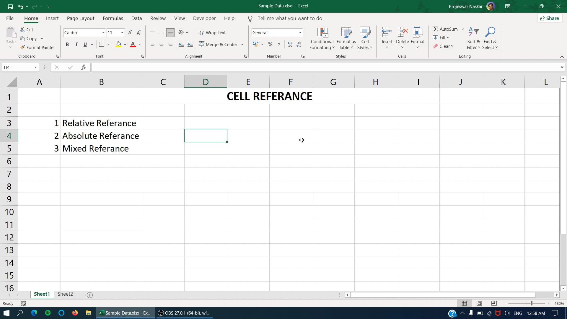 Excel: CELL REFERENCE Function