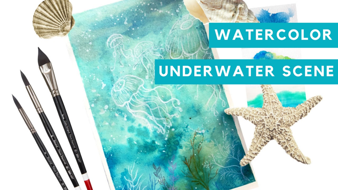 SIMPLE WATERCOLOR UNDERWATER SCENE PAINTING TUTORIAL Easy watercolor