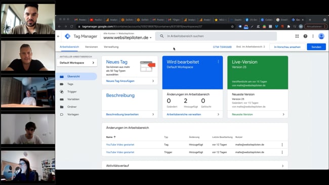 Analytics 4.0 Events einrichten & Recruiting Diskussion mit Malte 19.08.21