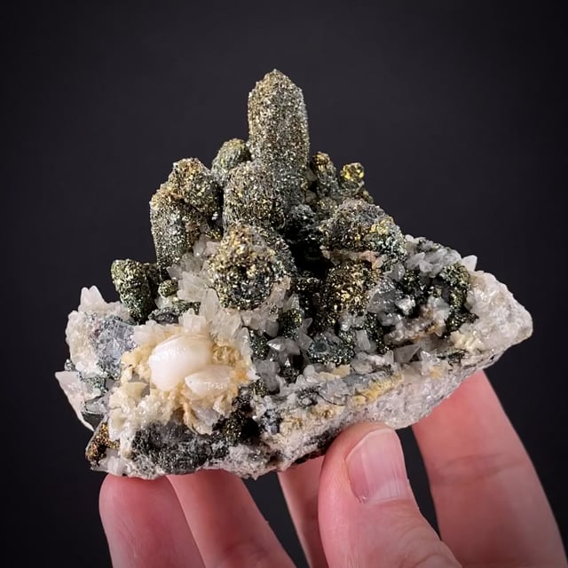 Pyrite on Quartz with Dolomite