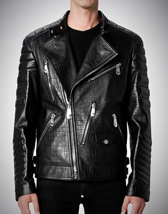 Leather Biker Jacket Cocco Print Iconic Plein