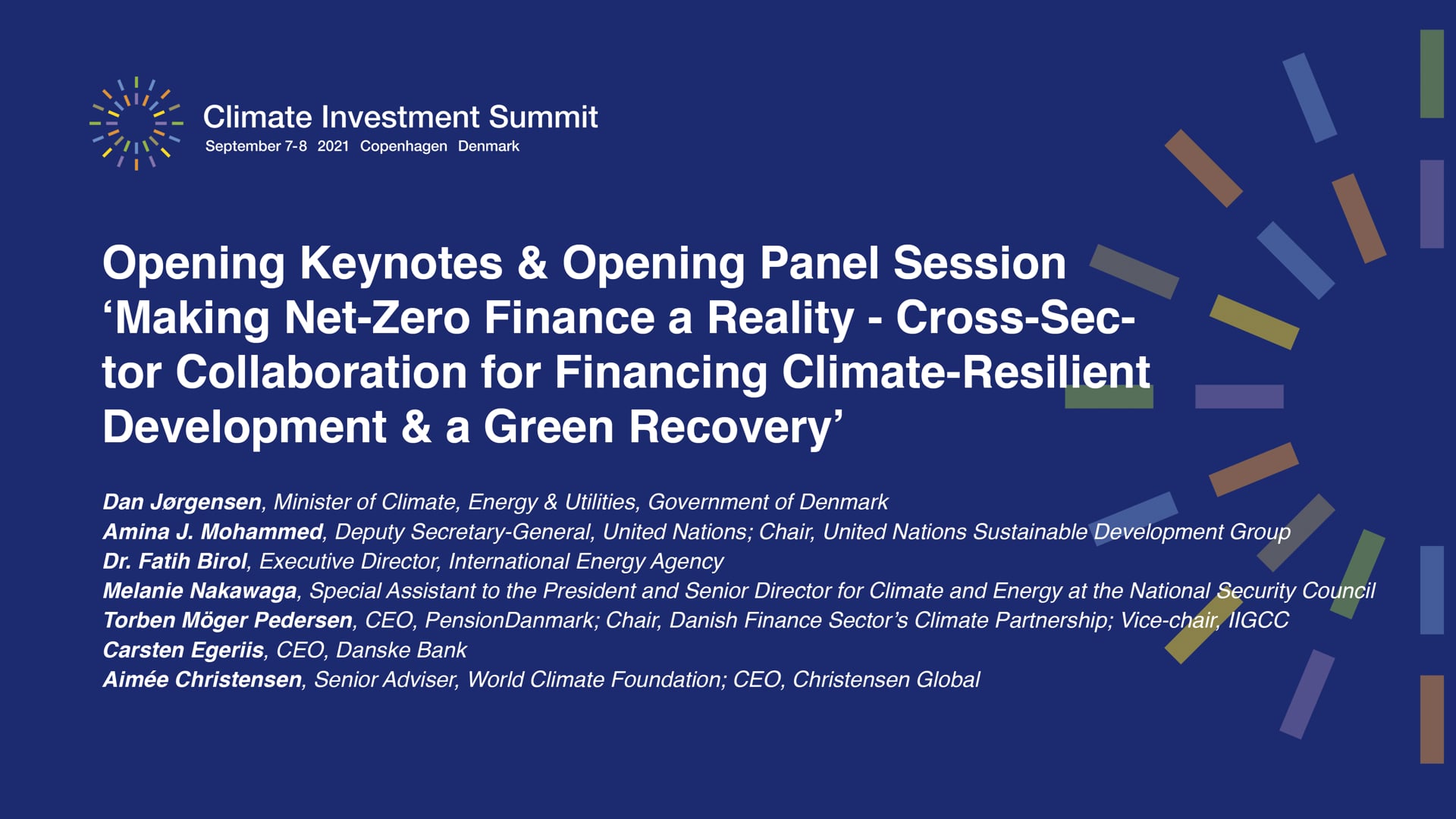 Climate Investment Summit 2021, Opening Session, September 7