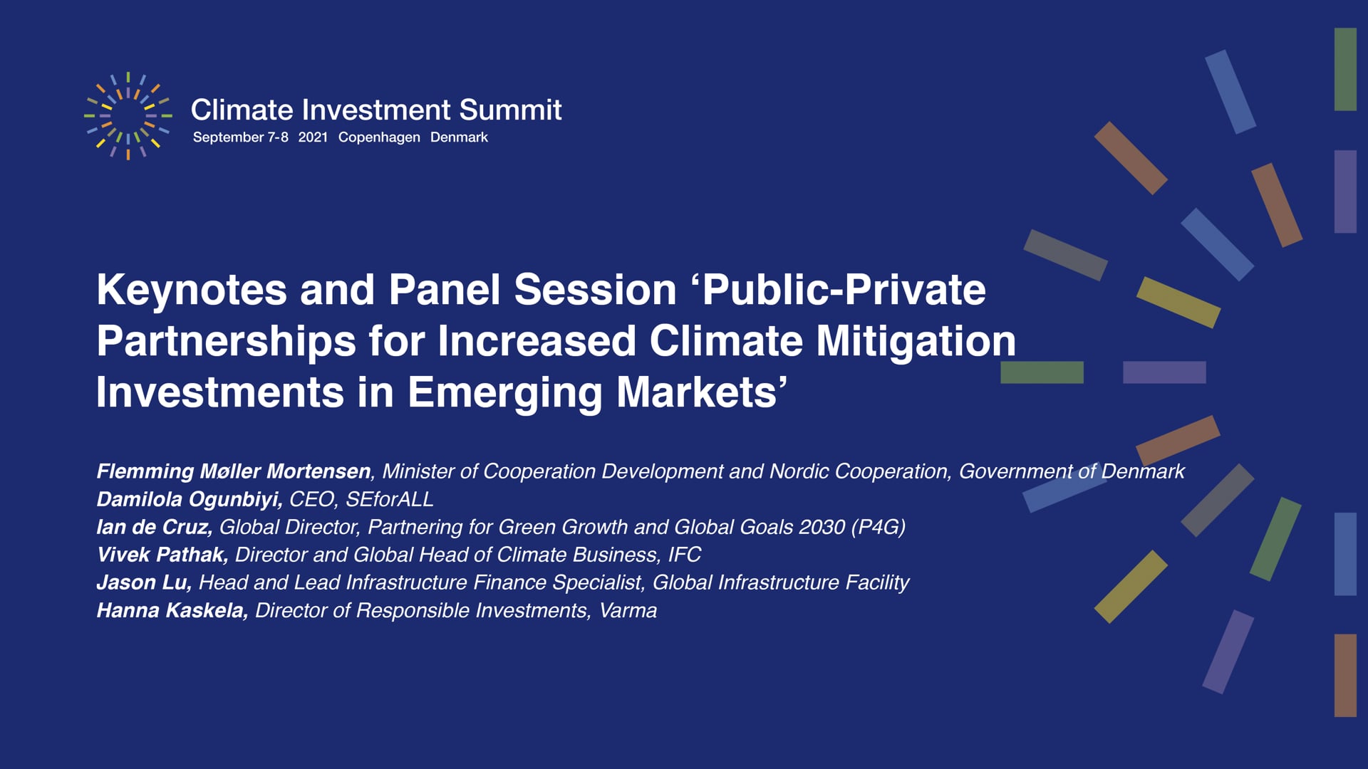 Climate Investment Summit 2021, Keynote and Session