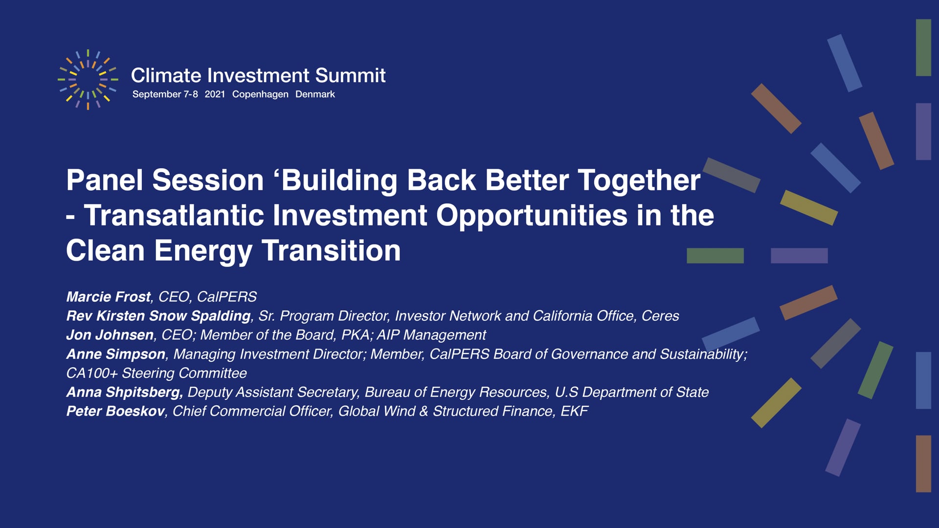 Climate Investment Summit 2021, September 7, Break Out, Building Back Better