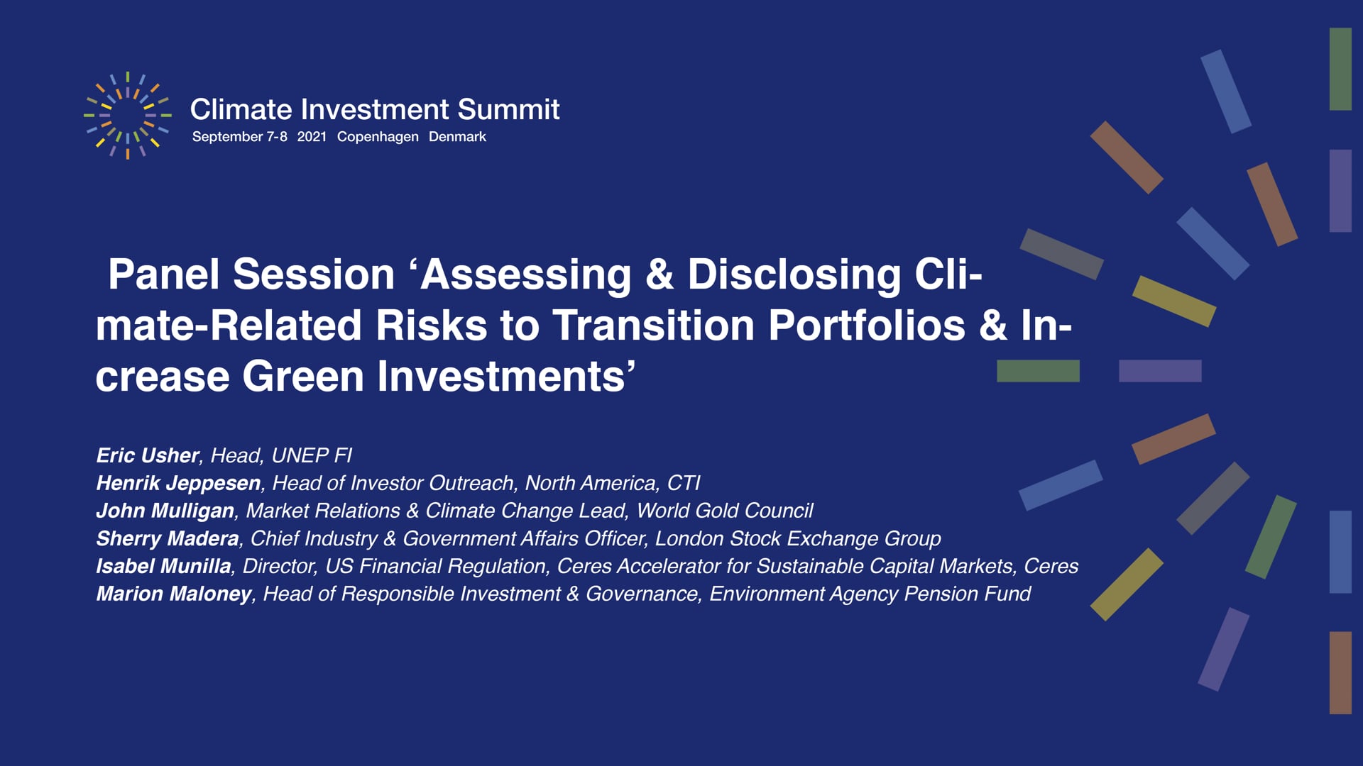 Climate Investment Summit 2021, September 8, session, Assesing & Disclosing
