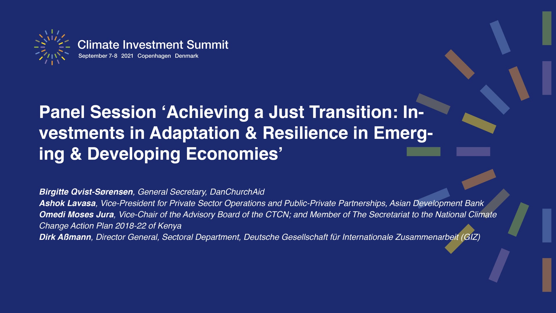 Climate Investment Summit 2021, September 8, session, Achieving a Just Transition