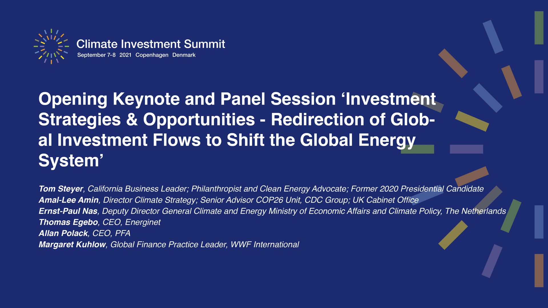 Climate Investment Summit 2021, September 8, session, Investment Strategies & Opportunities