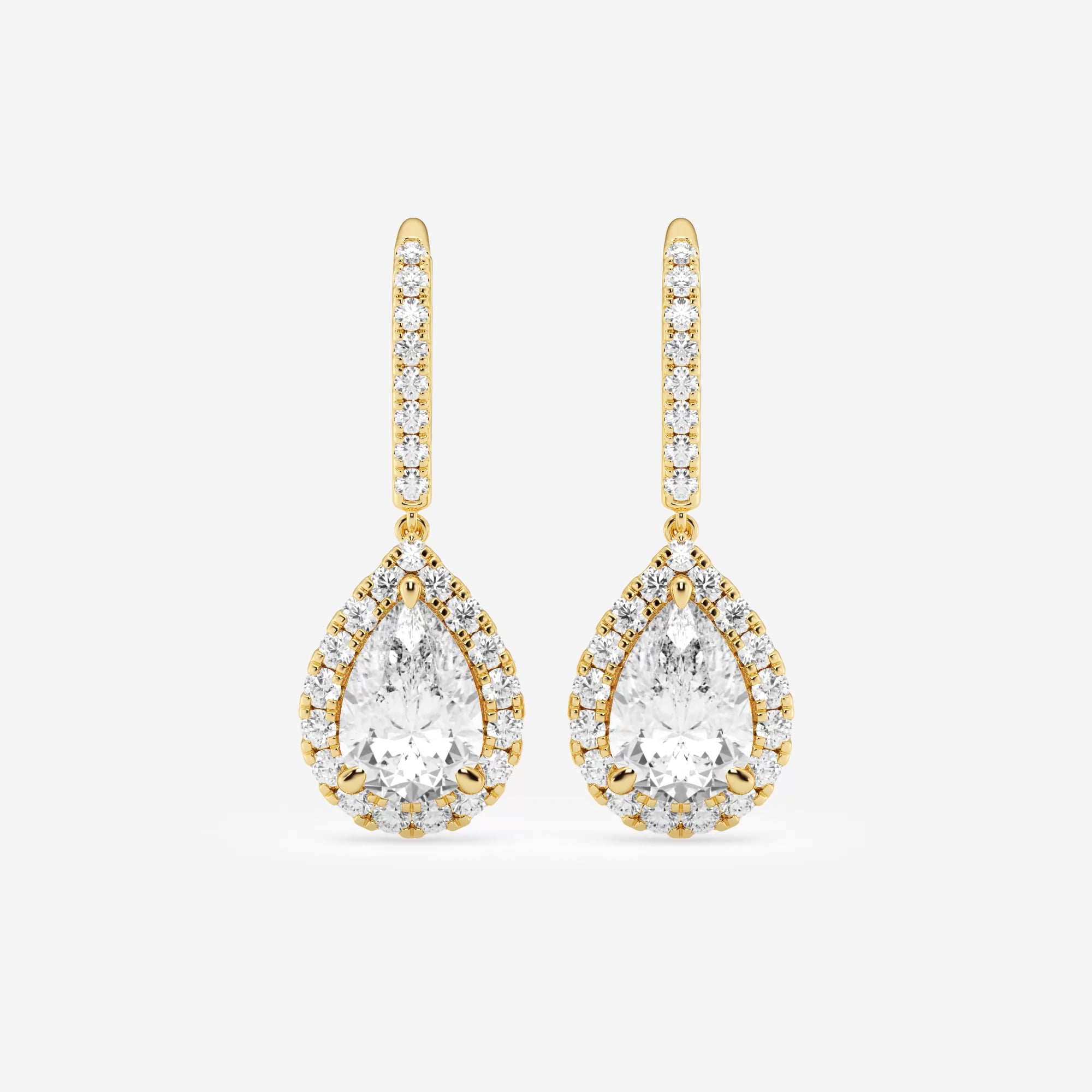product video for 4 7/8 ctw Pear Lab Grown Diamond Halo Drop Earrings