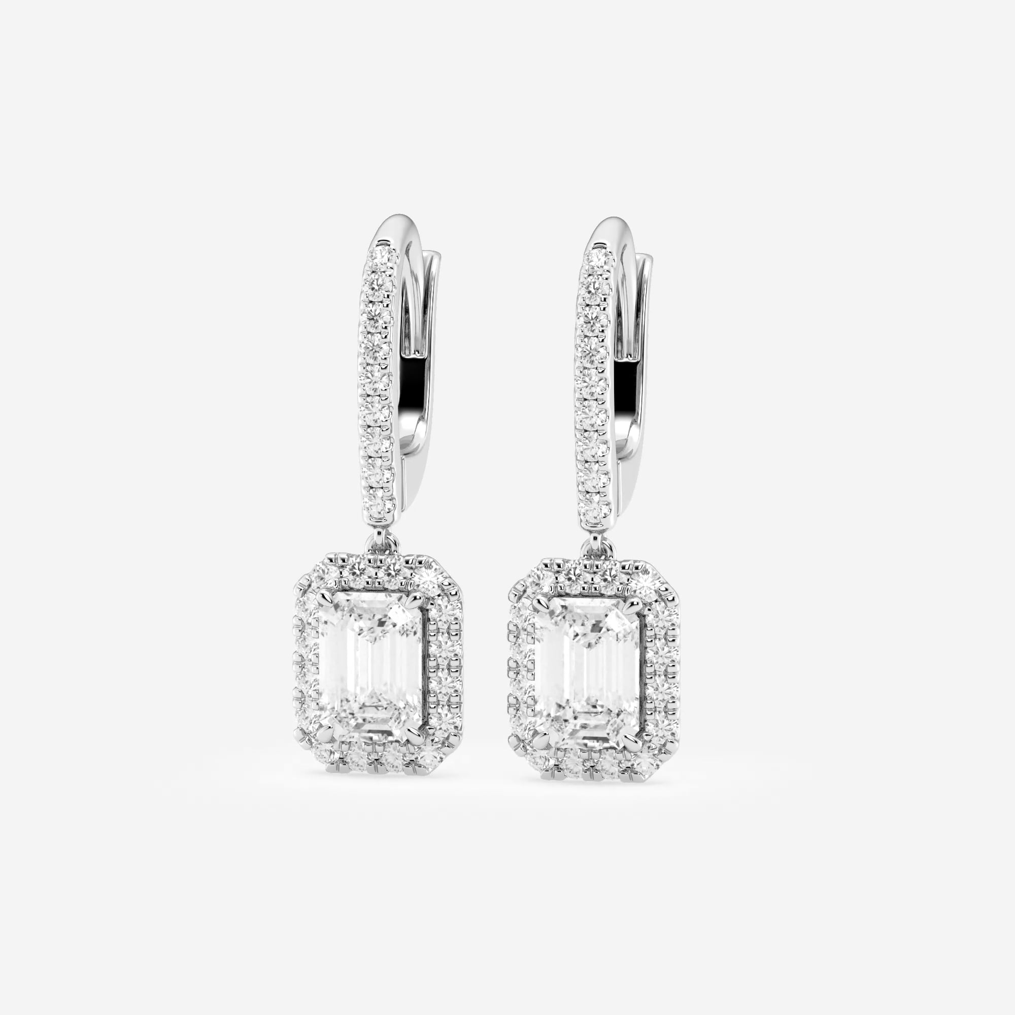 product video for 2 1/2 ctw Emerald Lab Grown Diamond Halo Drop Earrings