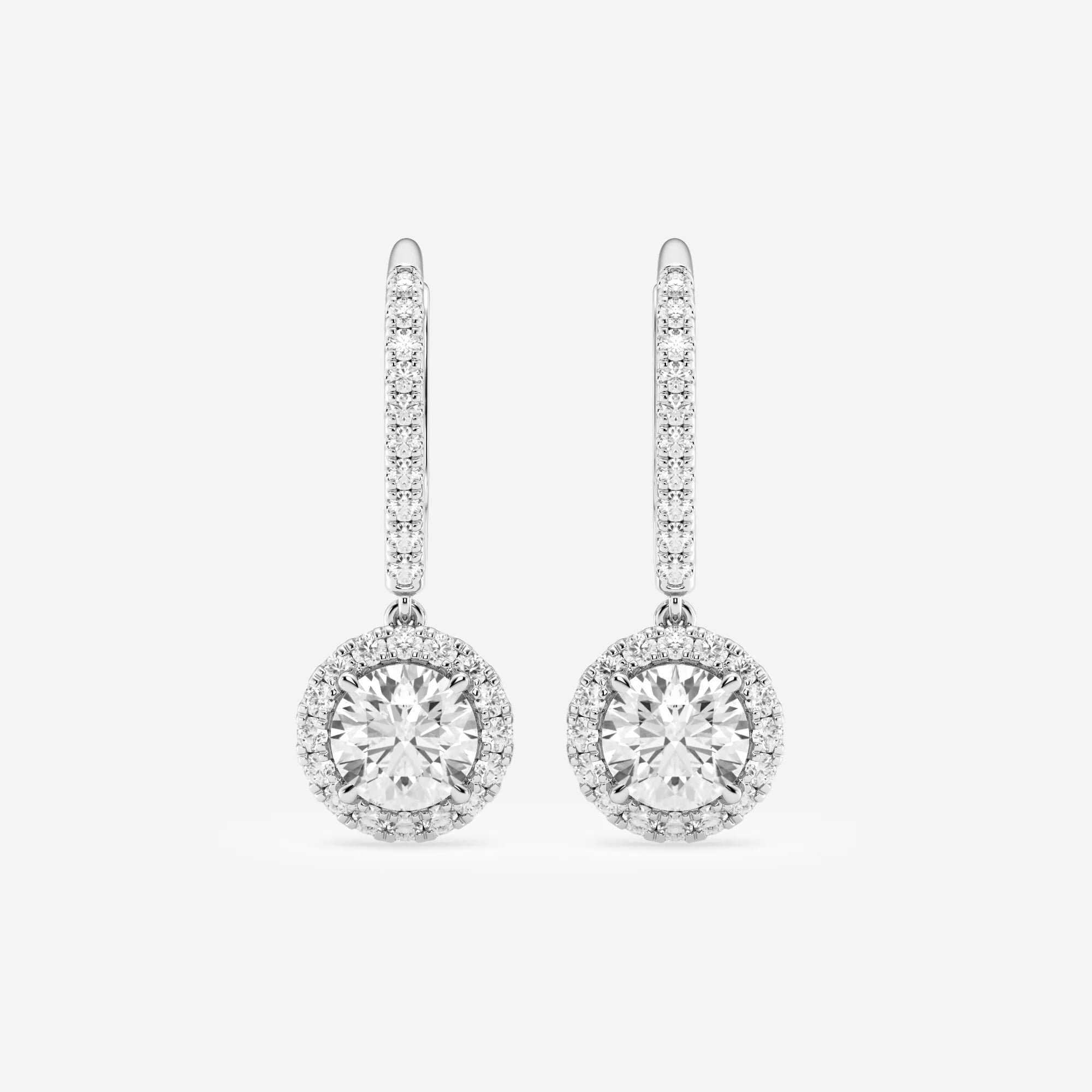product video for 1 7/8 ctw Round Lab Grown Diamond Halo Drop Earrings
