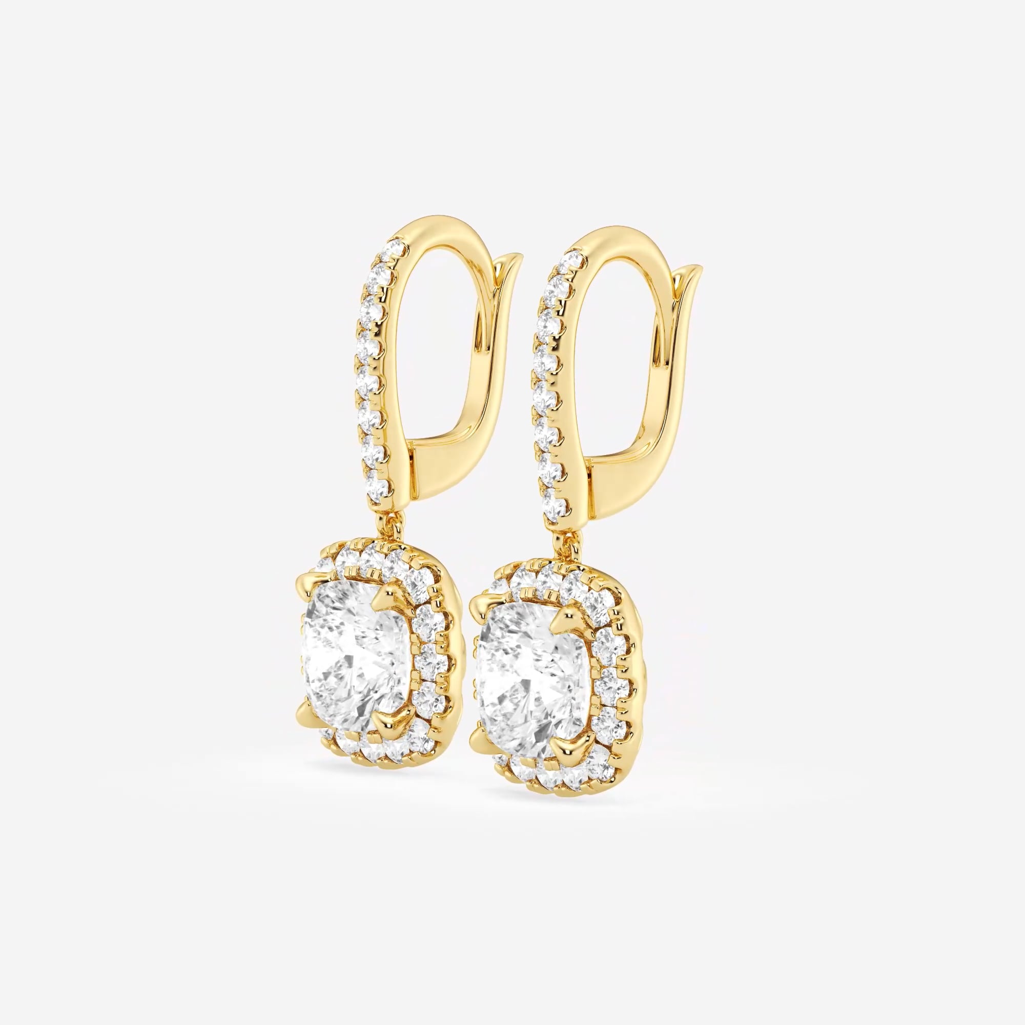 product video for 4 3/4 ctw Cushion Lab Grown Diamond Halo Drop Earrings