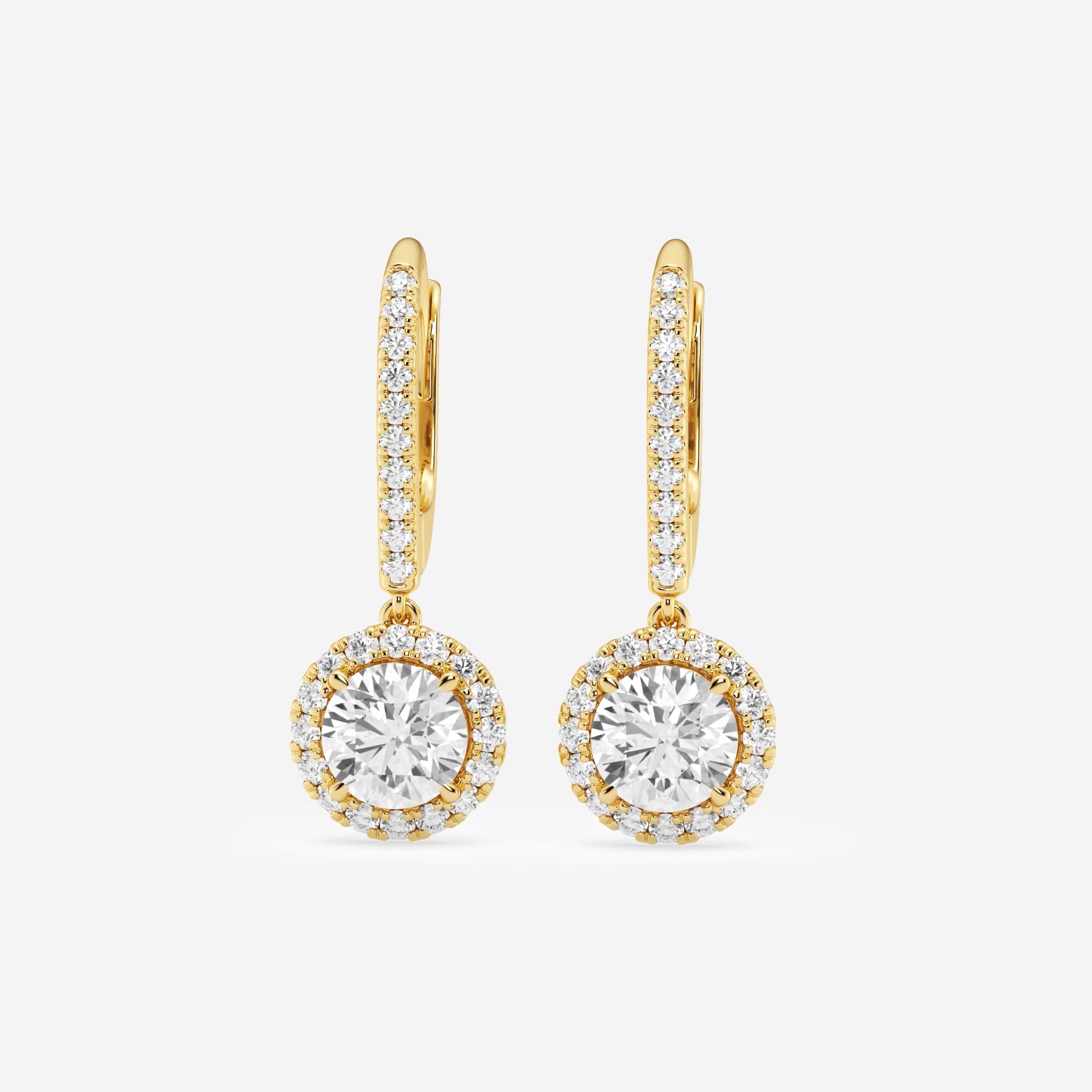 product video for 1 7/8 ctw Round Lab Grown Diamond Halo Drop Earrings