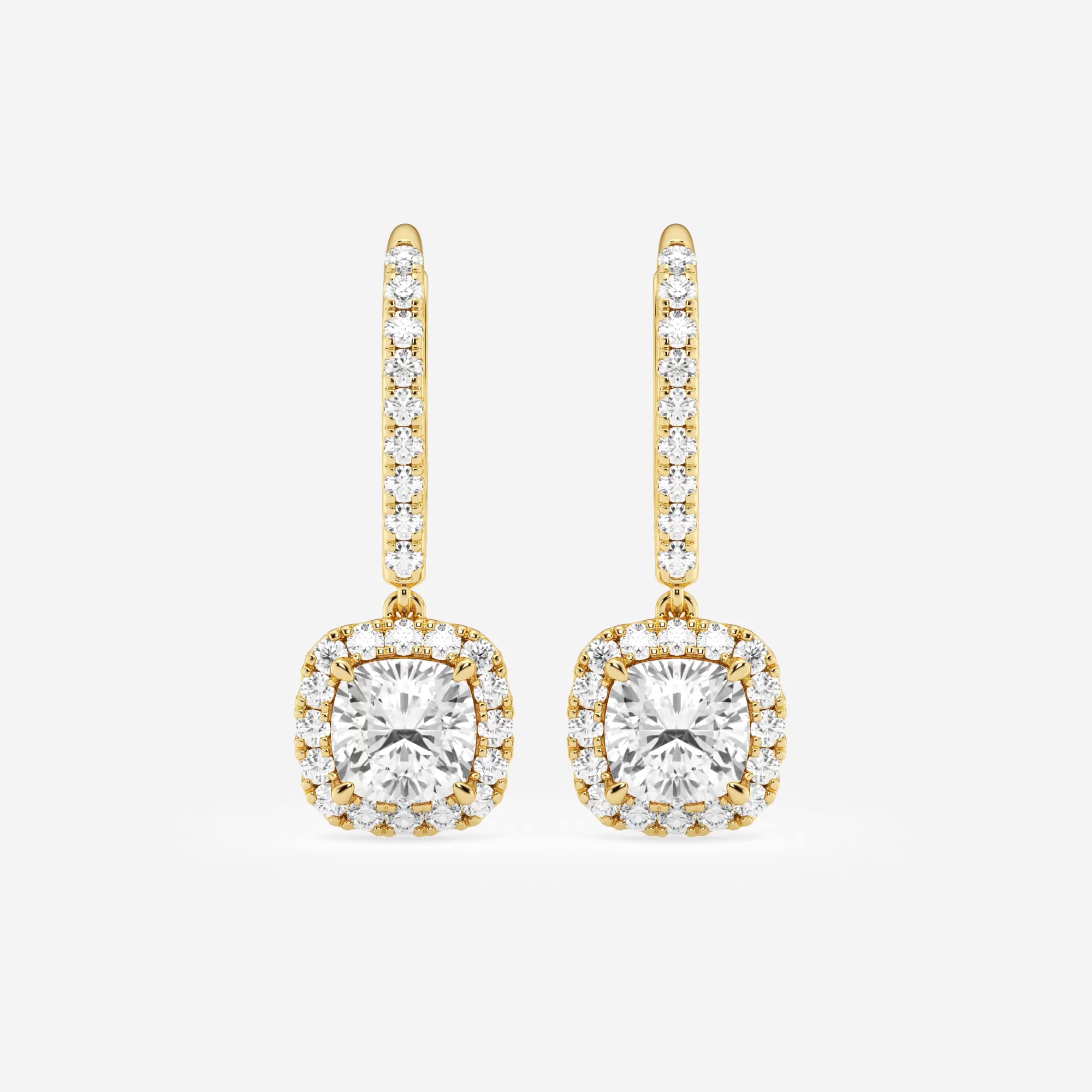 product video for 2 1/2 ctw Cushion Lab Grown Diamond Halo Drop Earrings