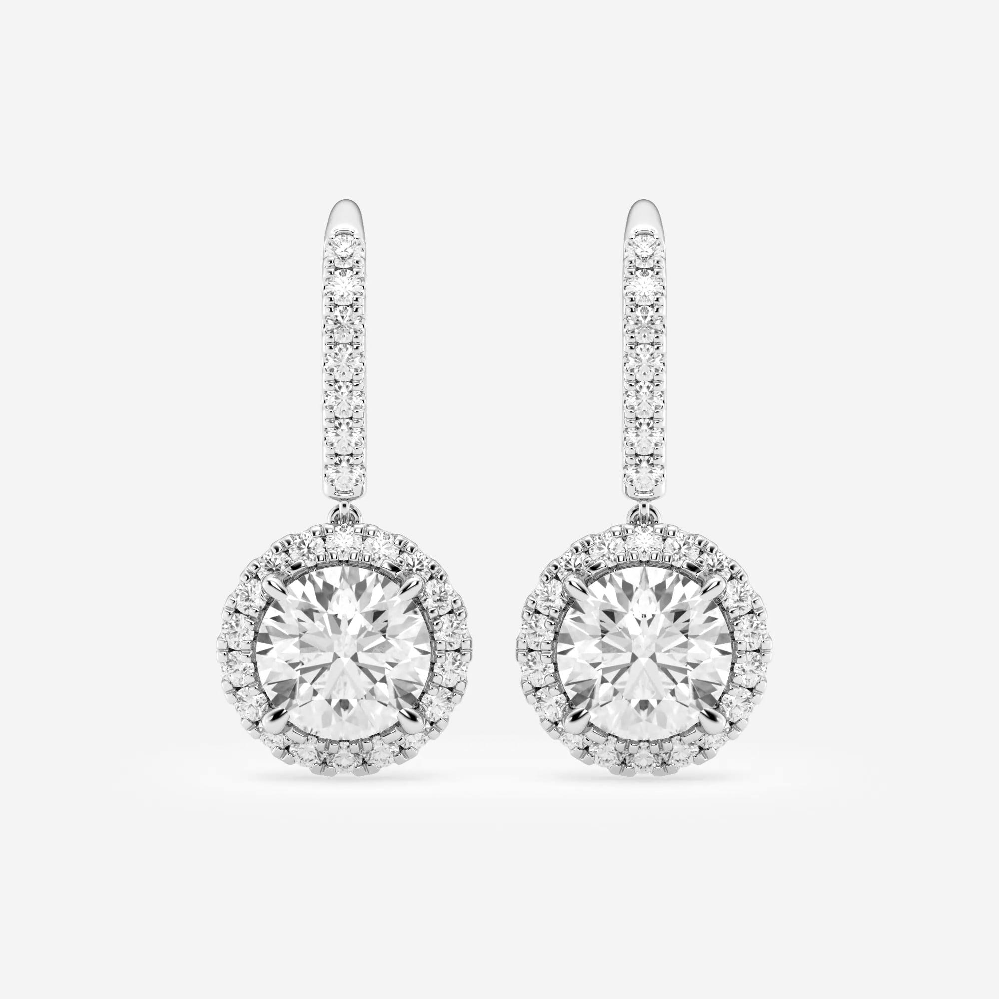 product video for 4 3/4 ctw Round Lab Grown Diamond Halo Drop Earrings