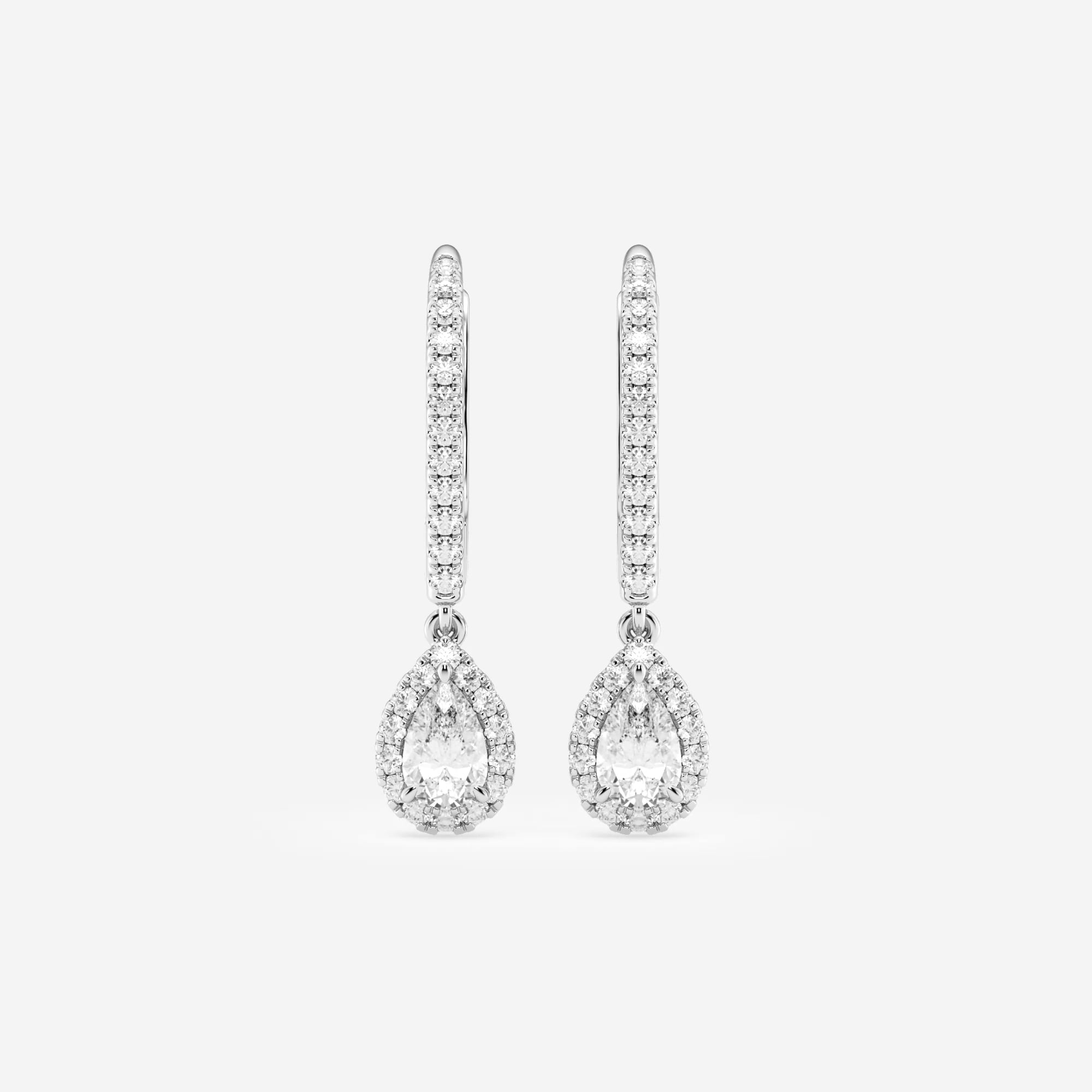 product video for 3/4 ctw Pear Lab Grown Diamond Halo Drop Earrings