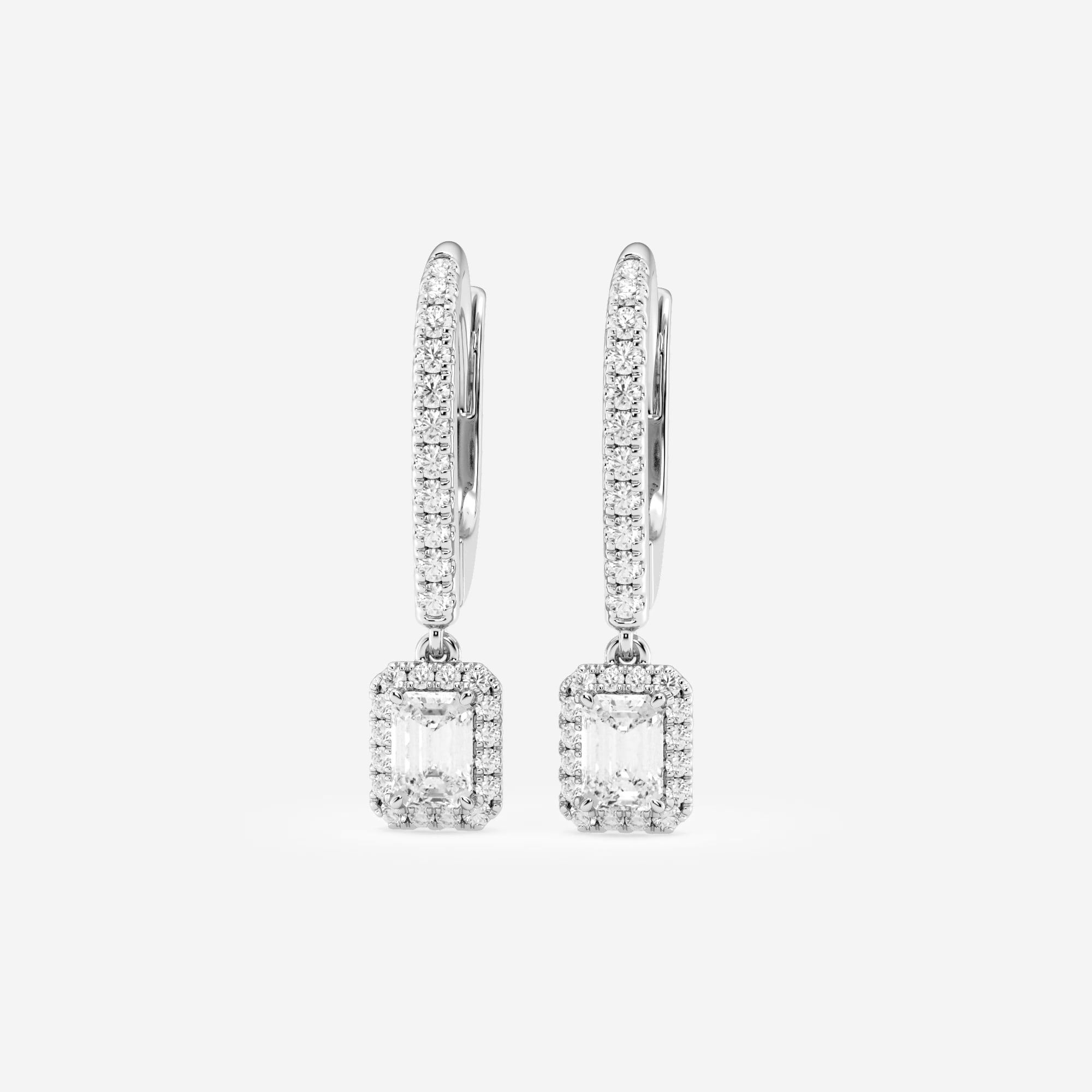 product video for 3/4 ctw Emerald Lab Grown Diamond Halo Drop Earrings