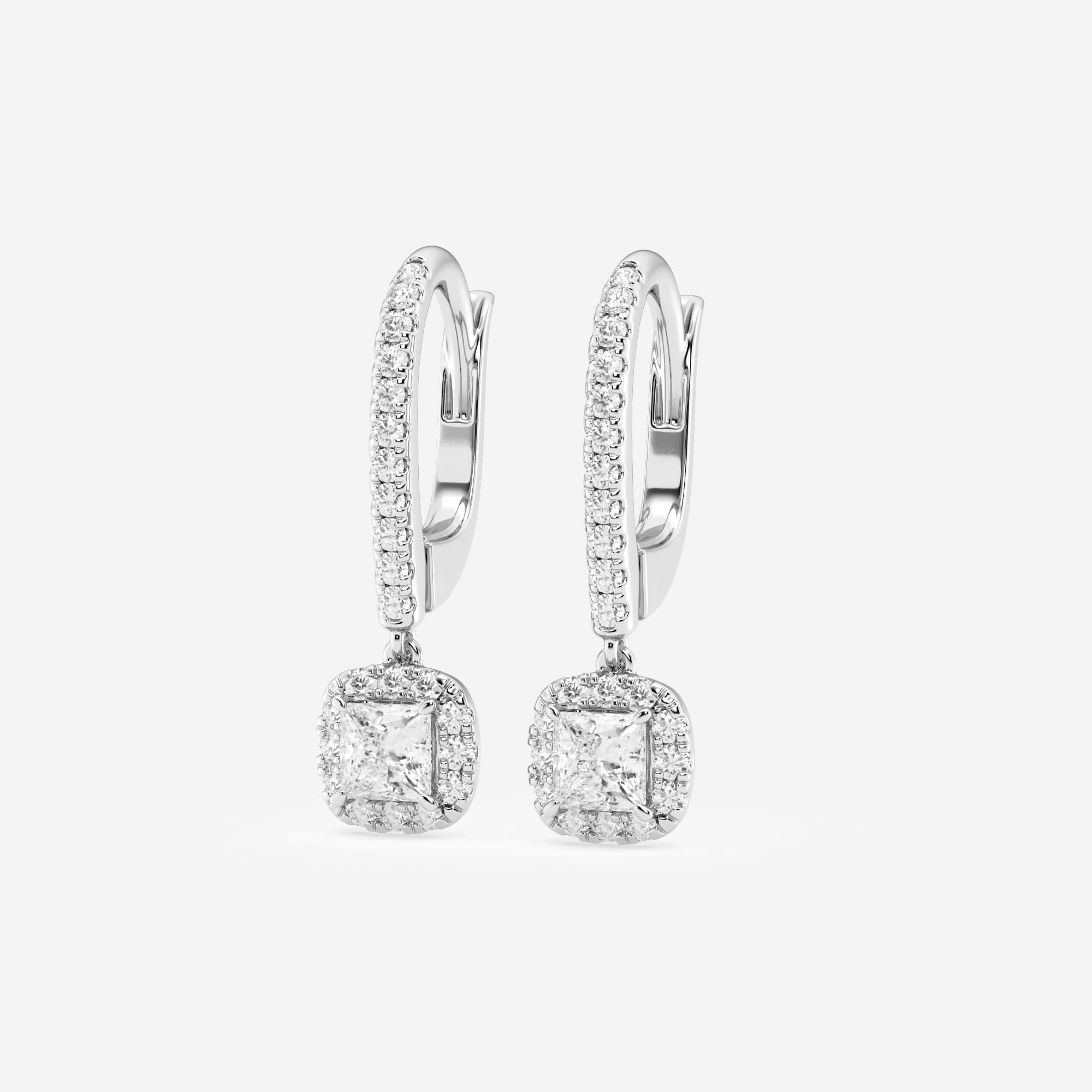 product video for 3/4 ctw Princess Lab Grown Diamond Halo Drop Earrings