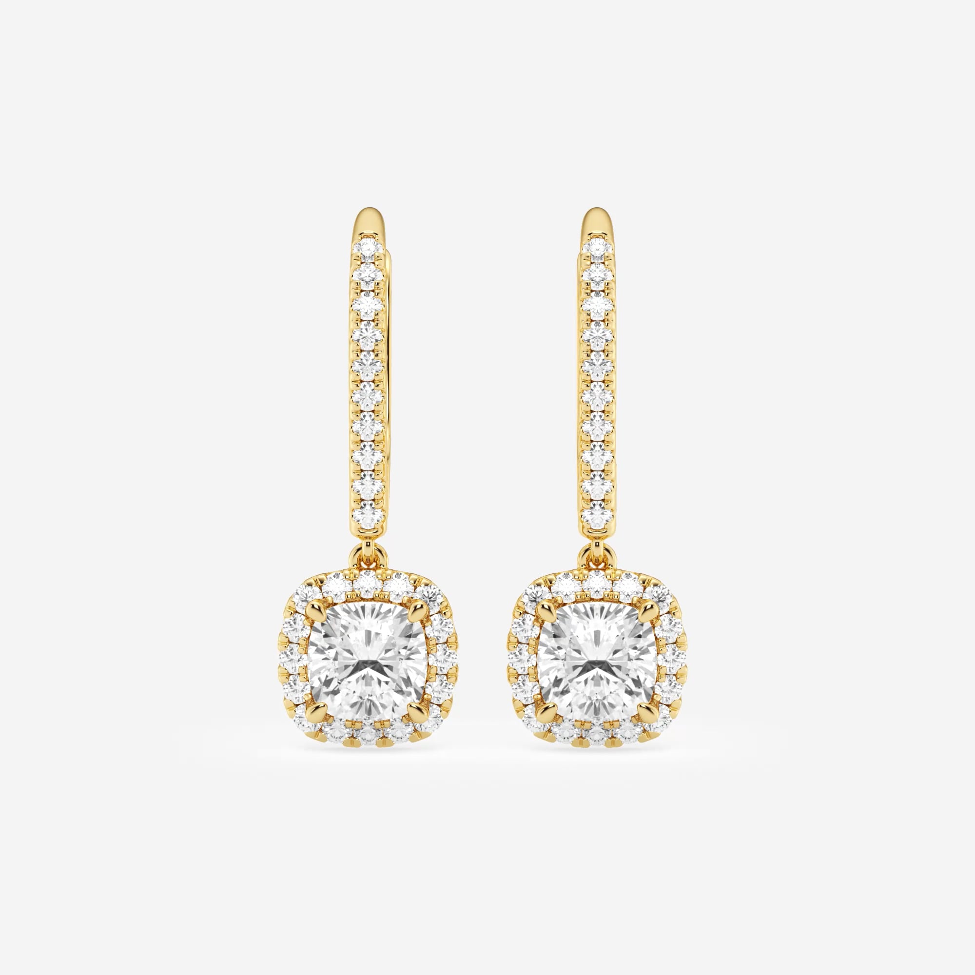 product video for 1 7/8 ctw Cushion Lab Grown Diamond Halo Drop Earrings