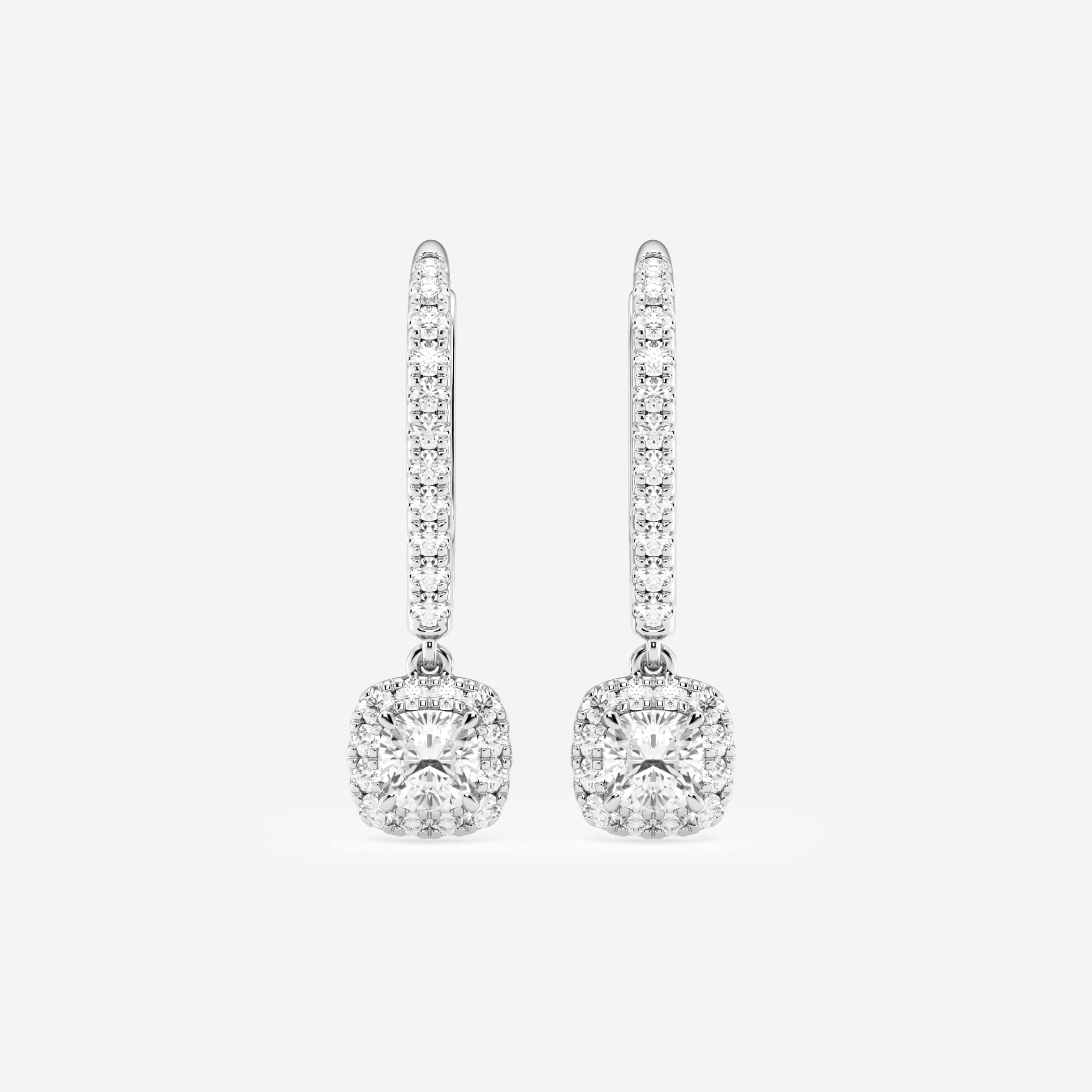 product video for 3/4 ctw Cushion Lab Grown Diamond Halo Drop Earrings
