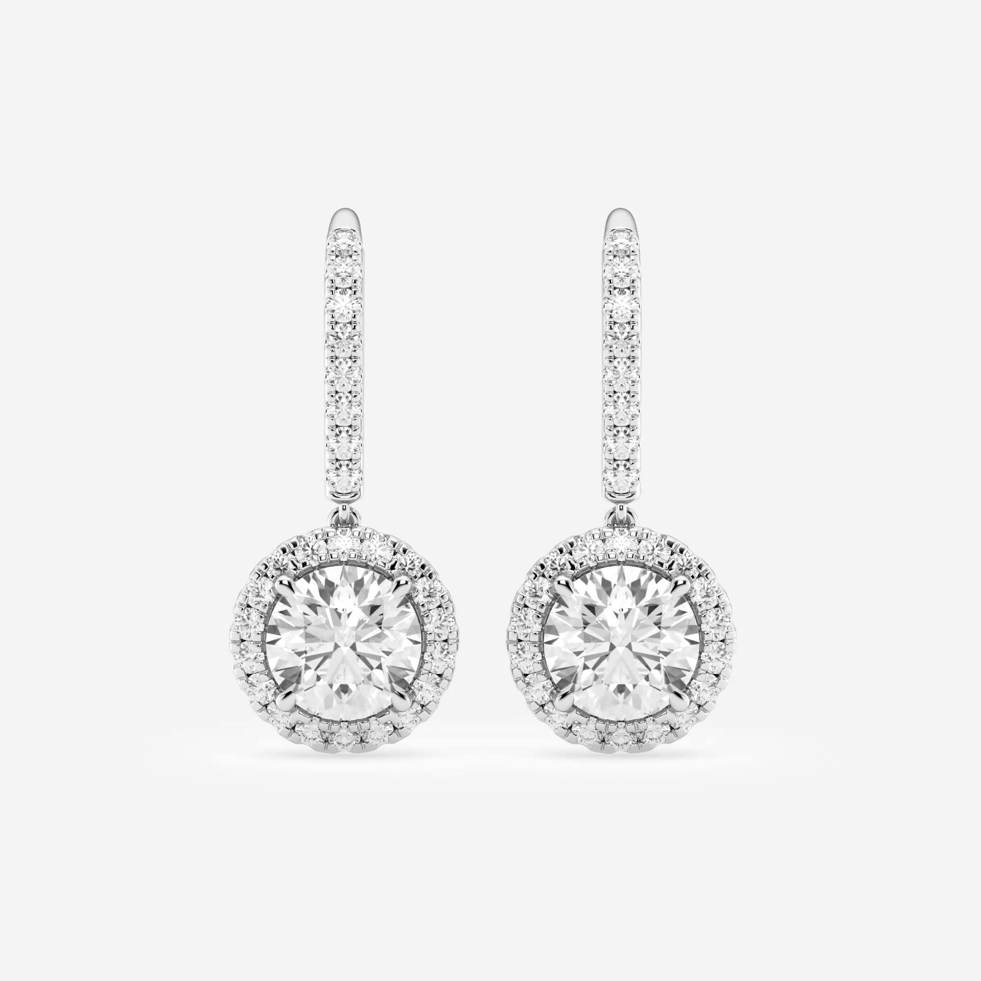 product video for 3 1/2 ctw Round Lab Grown Diamond Halo Drop Earrings