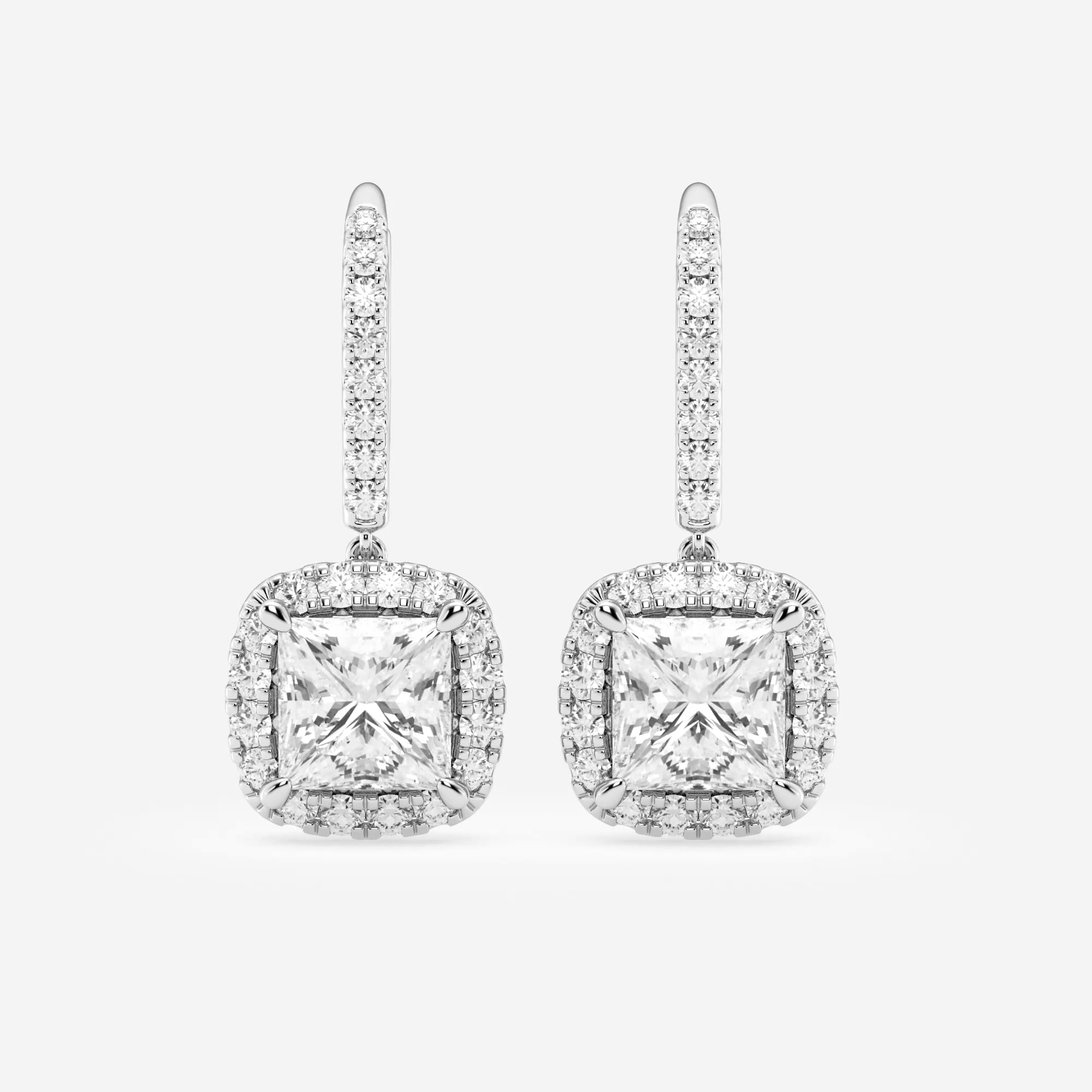 product video for 4 3/4 ctw Princess Lab Grown Diamond Halo Drop Earrings