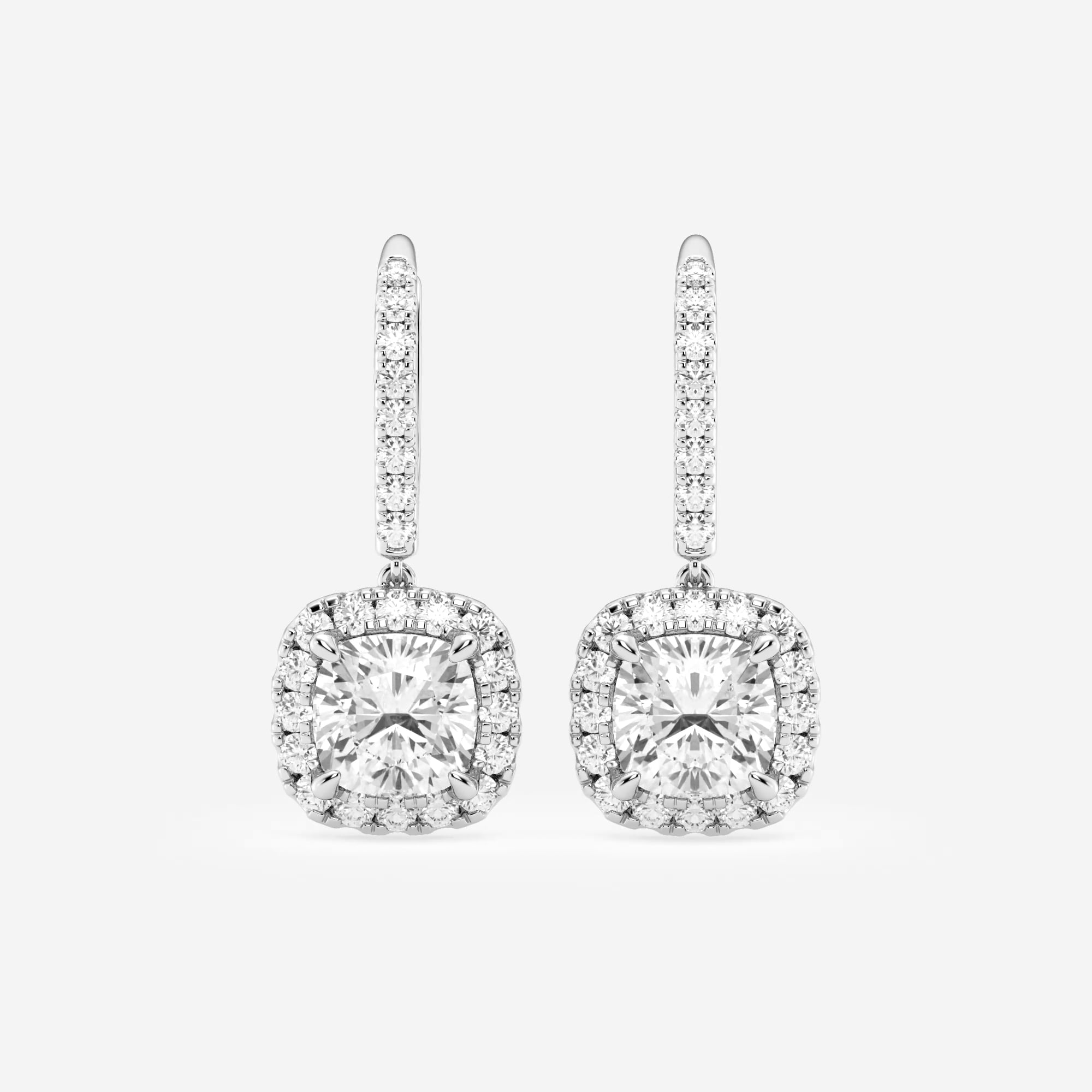 product video for 4 3/4 ctw Cushion Lab Grown Diamond Halo Drop Earrings