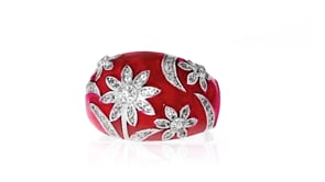 40 ct. t.w. White Topaz and Red Enamel Floral Ring in Sterling Silver