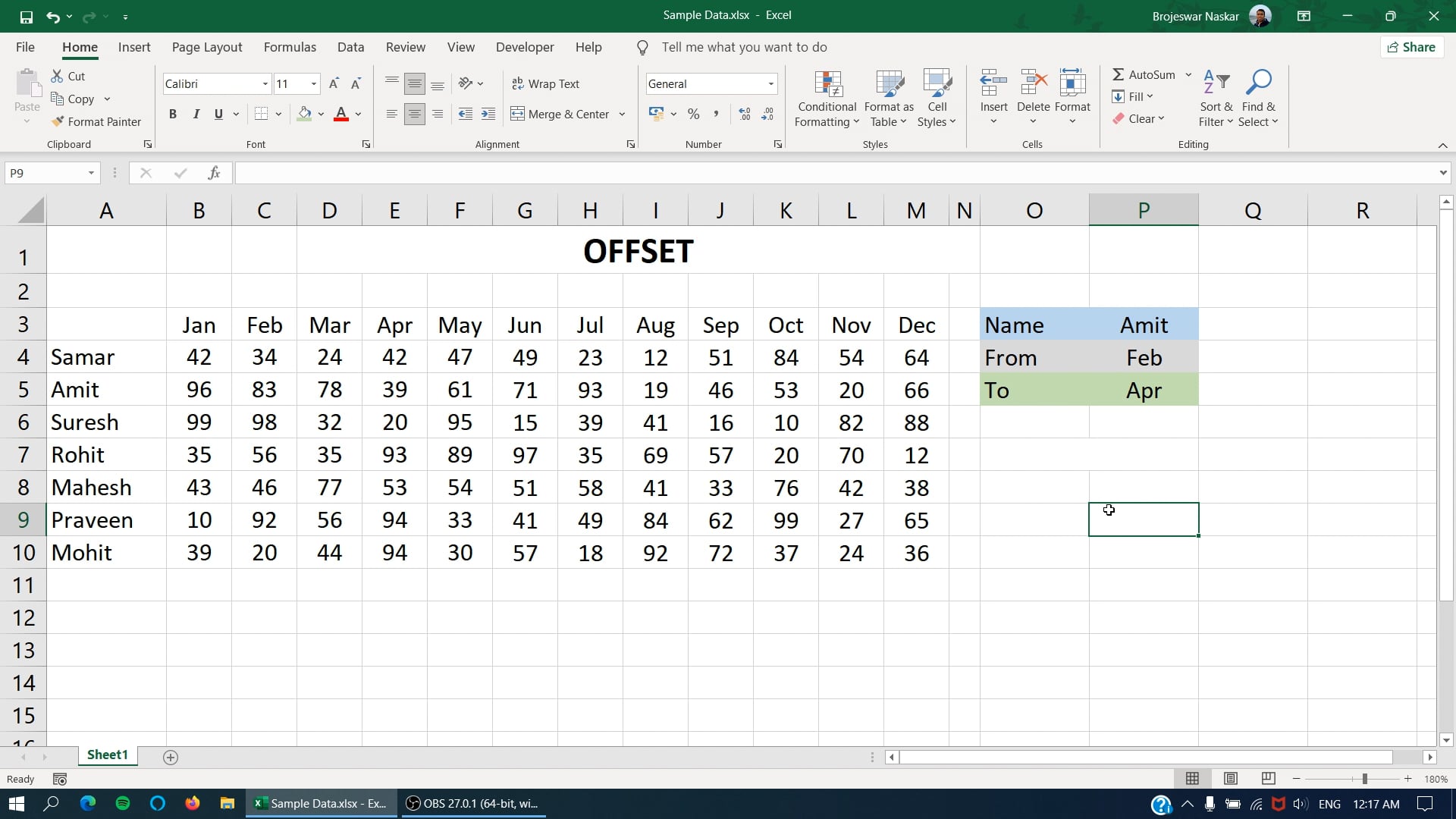 Excel: OFFSET Function (Part-2)