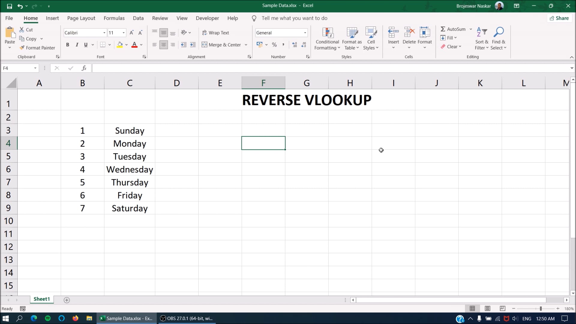 Excel: REVERSE VLOOKUP Function