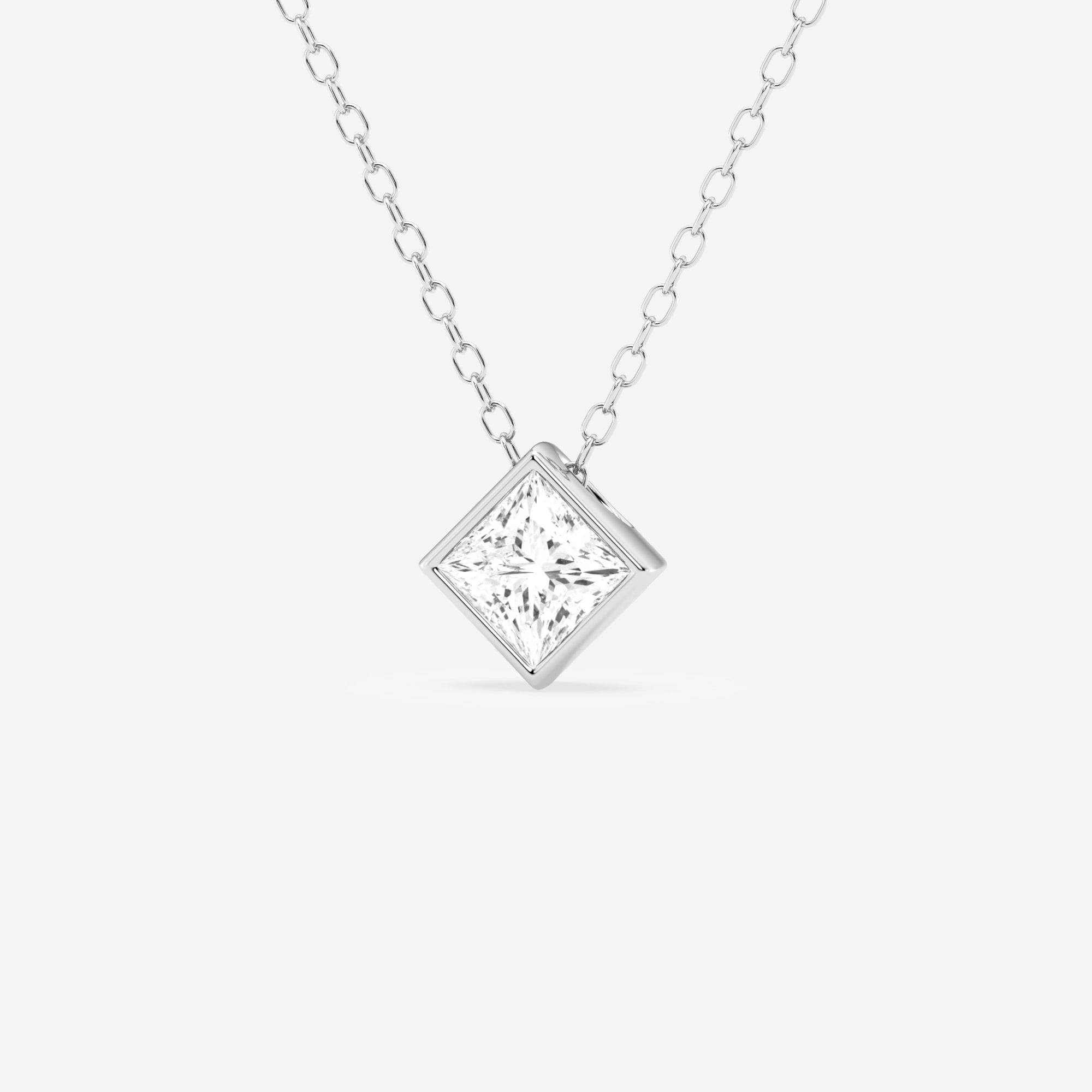 product video for 1/2 ctw Princess Lab Grown Diamond Bezel Set Solitaire Pendant with Adjustable Chain