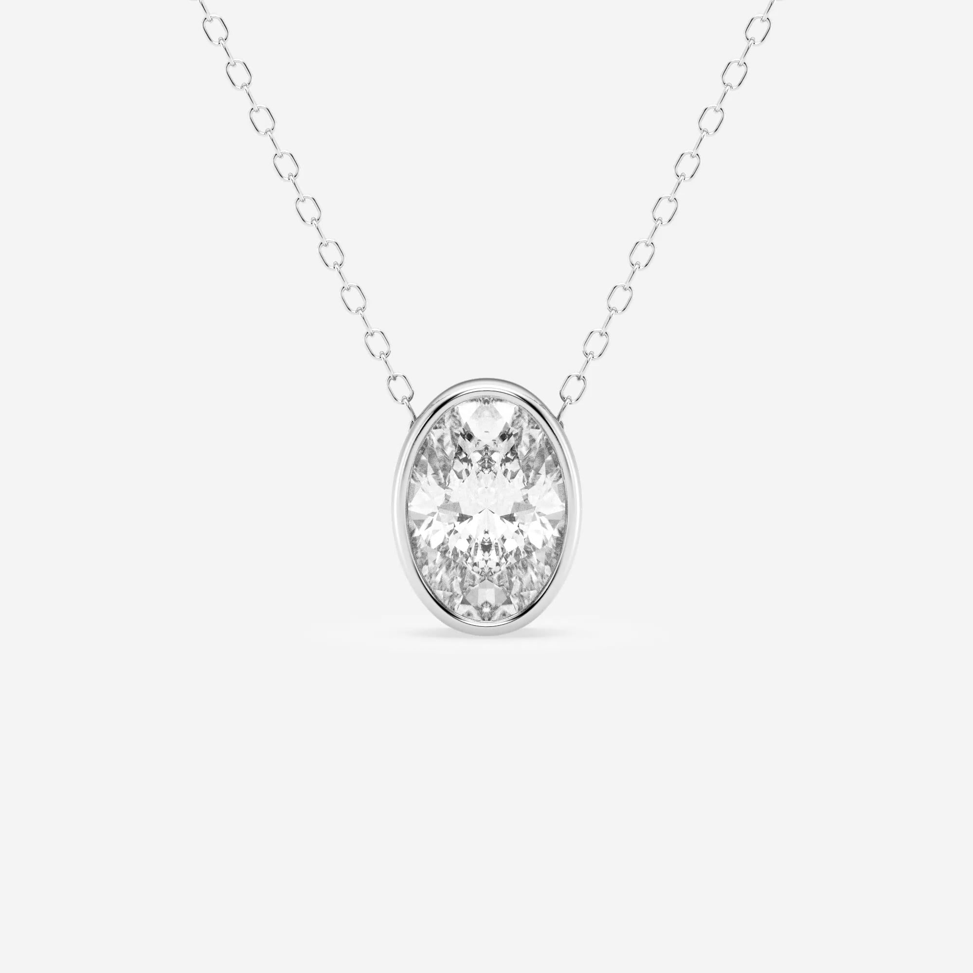 product video for 1 1/2 ctw Oval Lab Grown Diamond Bezel Set Solitaire Pendant with Adjustable Chain