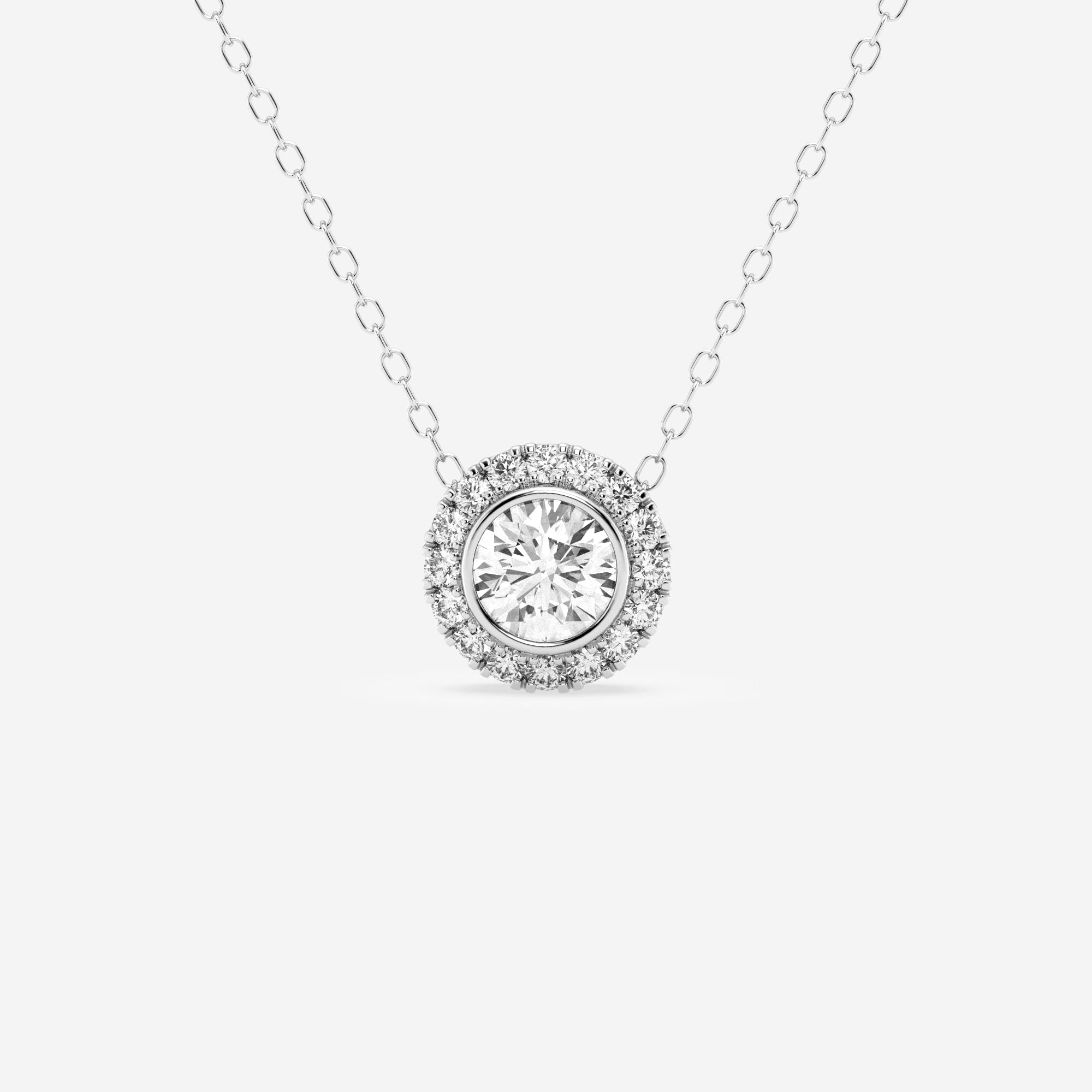 product video for 5/8 ctw Round Lab Grown Diamond Bezel Set Halo Pendant with Adjustable Chain