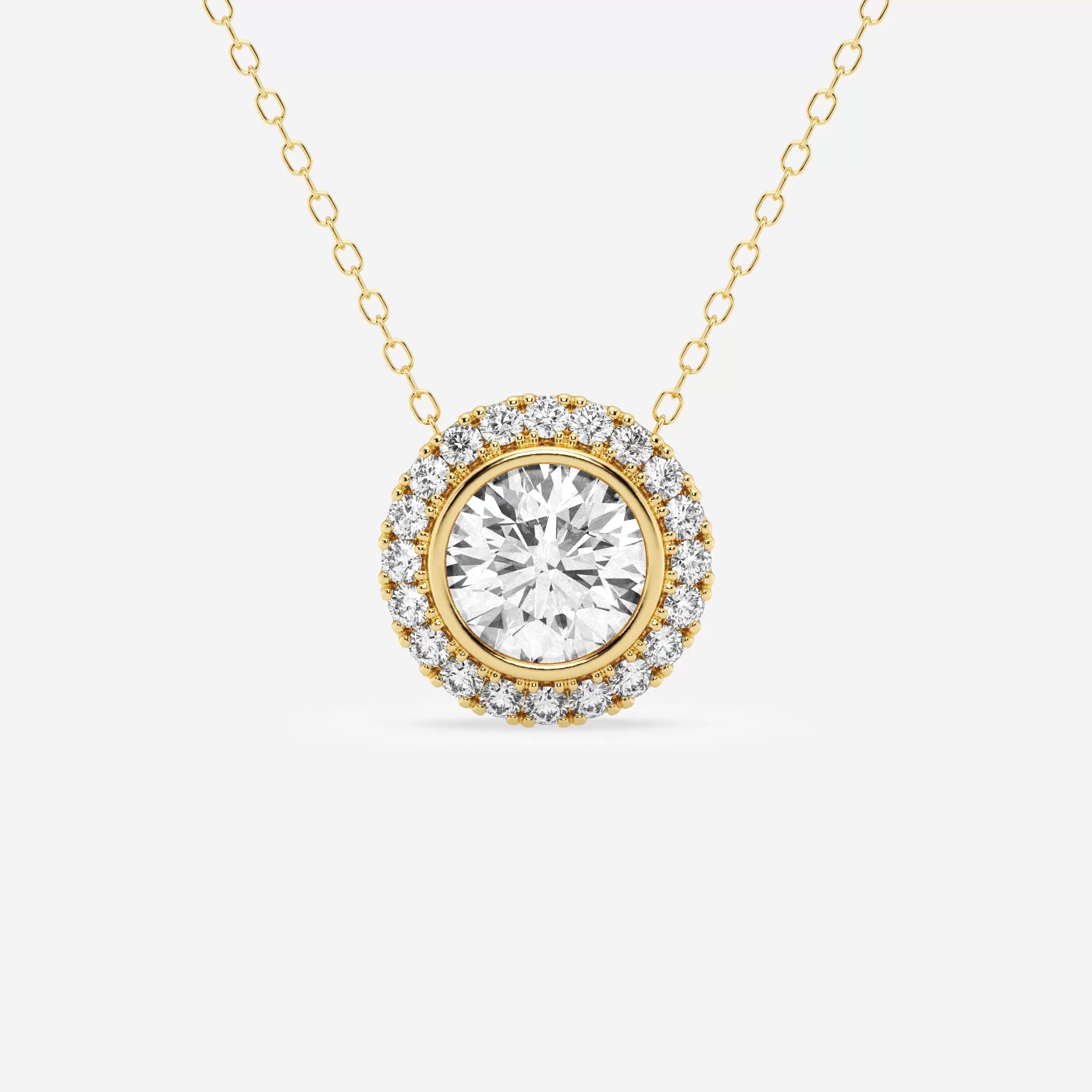 1 3/4 ctw Round Lab Grown Diamond Bezel Set Halo Pendant with Adjustable  Chain