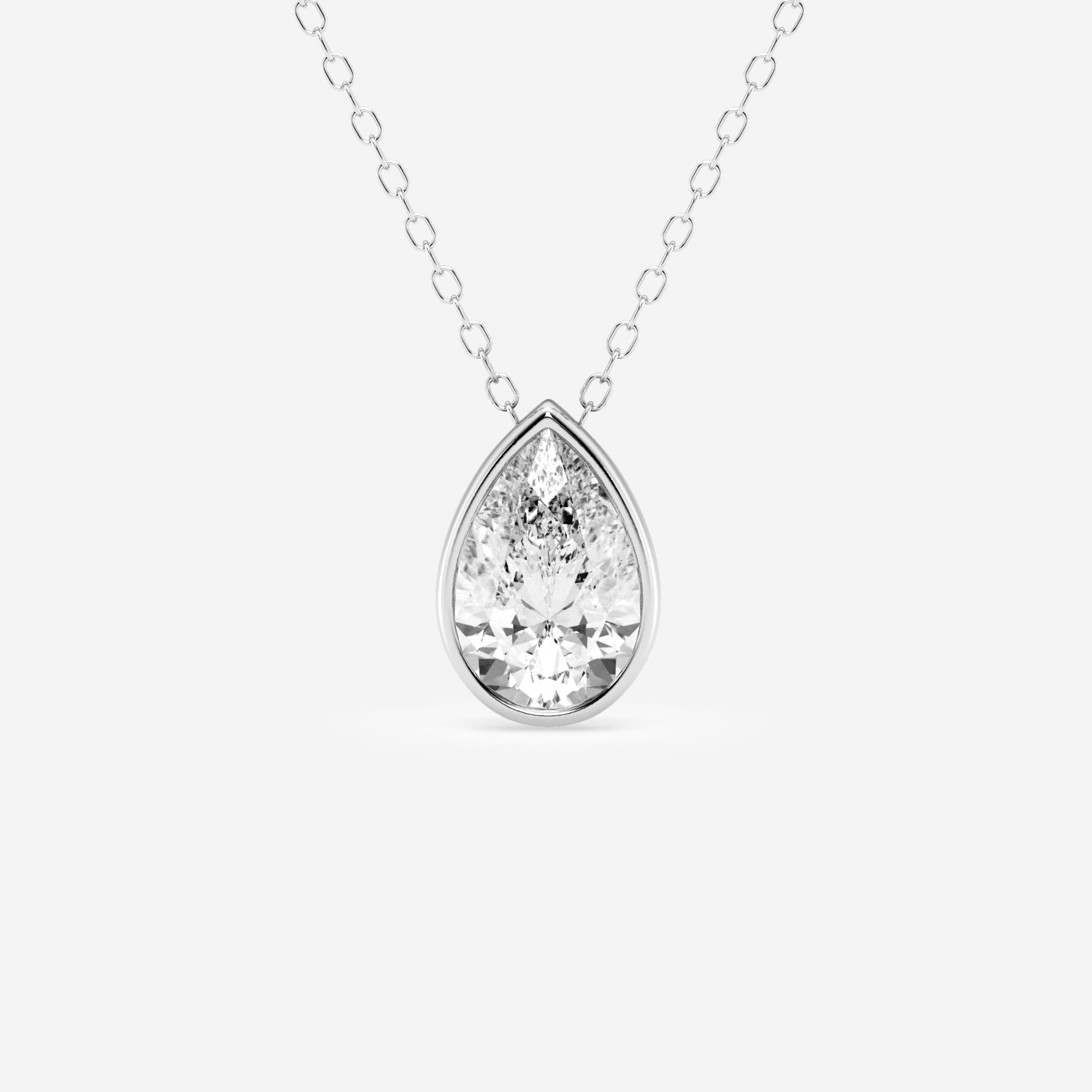 product video for 1 1/2 ctw Pear Lab Grown Diamond Bezel Set Solitaire Pendant with Adjustable Chain