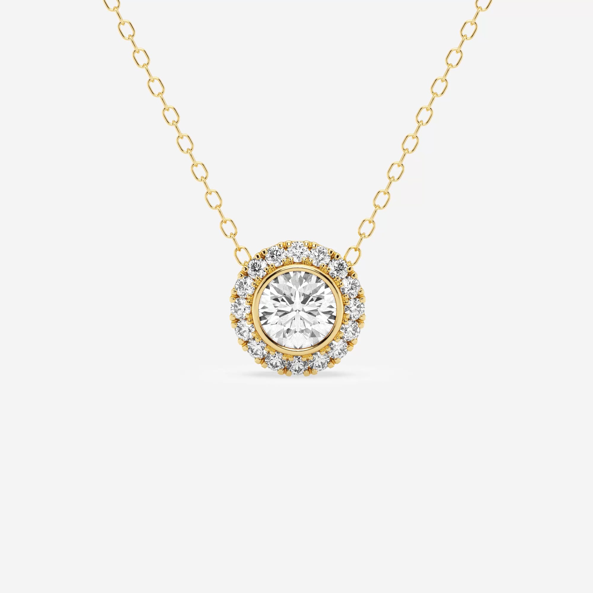 product video for 5/8 ctw Round Lab Grown Diamond Bezel Set Halo Pendant with Adjustable Chain