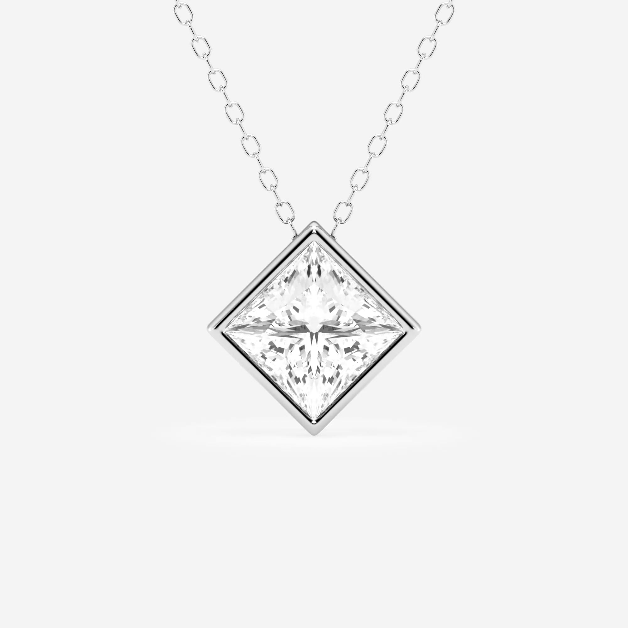 product video for 2 ctw Princess Lab Grown Diamond Bezel Set Solitaire Pendant with Adjustable Chain