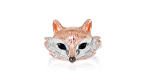Two-Tone Sterling Silver Fox Ring with Sapphire and Diamond Accents